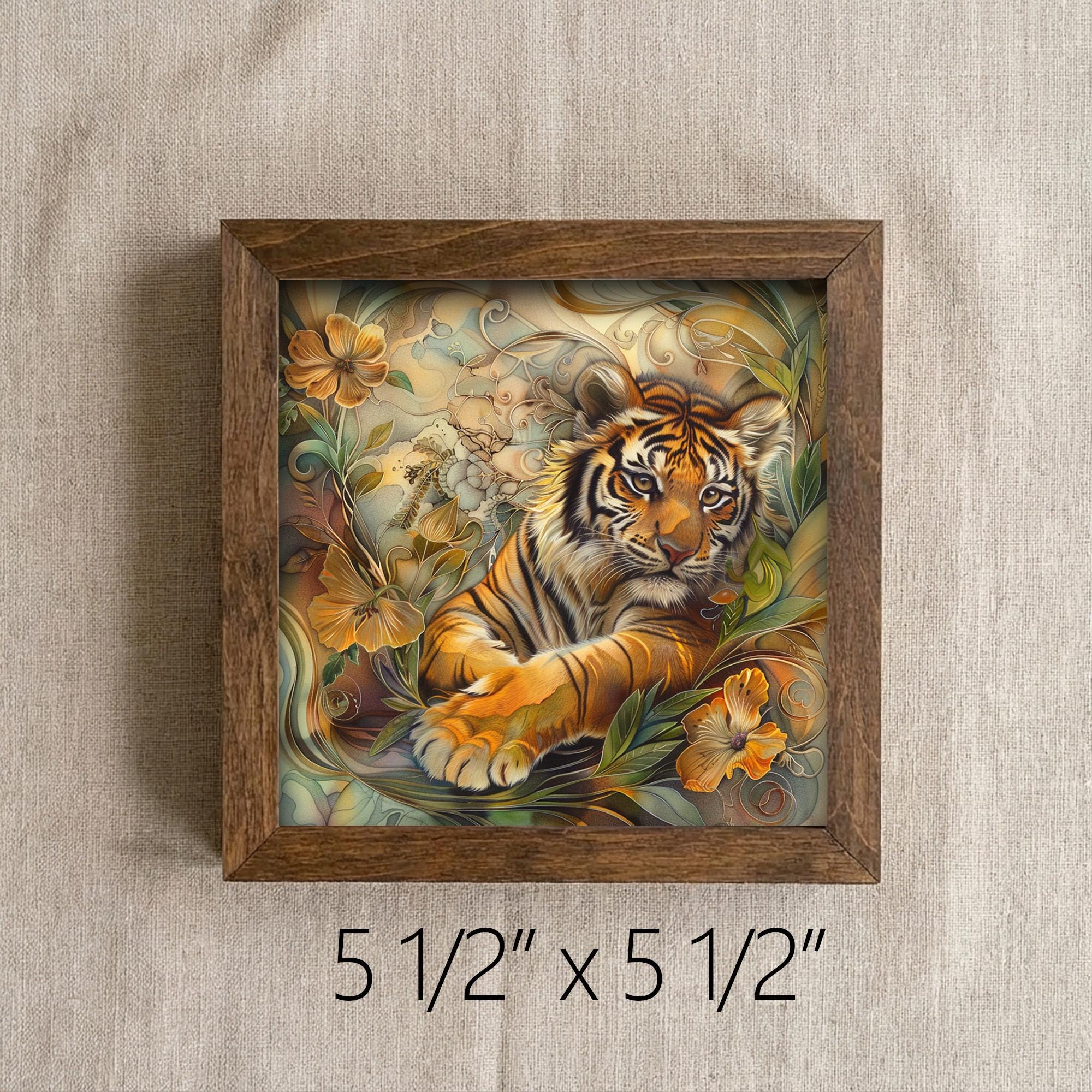 Boho Tiger Cub Wall Art Print | Floral Jungle Nursery Decor | Whimsical Wildlife Gift for Her | Cottagecore Animal Lover Home Decor - TheGrumpyRooster