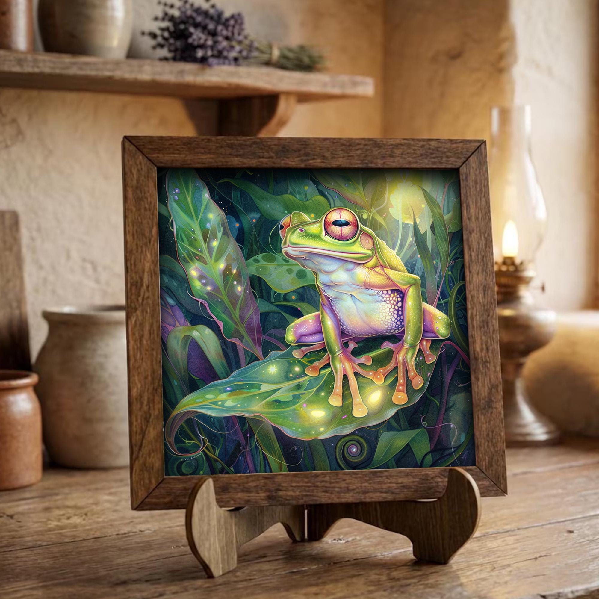 Enchanted Tree Frog Art Print | Magical Jungle Wall Decor | Cottagecore Frog Gift | Boho Nature Print | Frog Lover Framed Art - TheGrumpyRooster