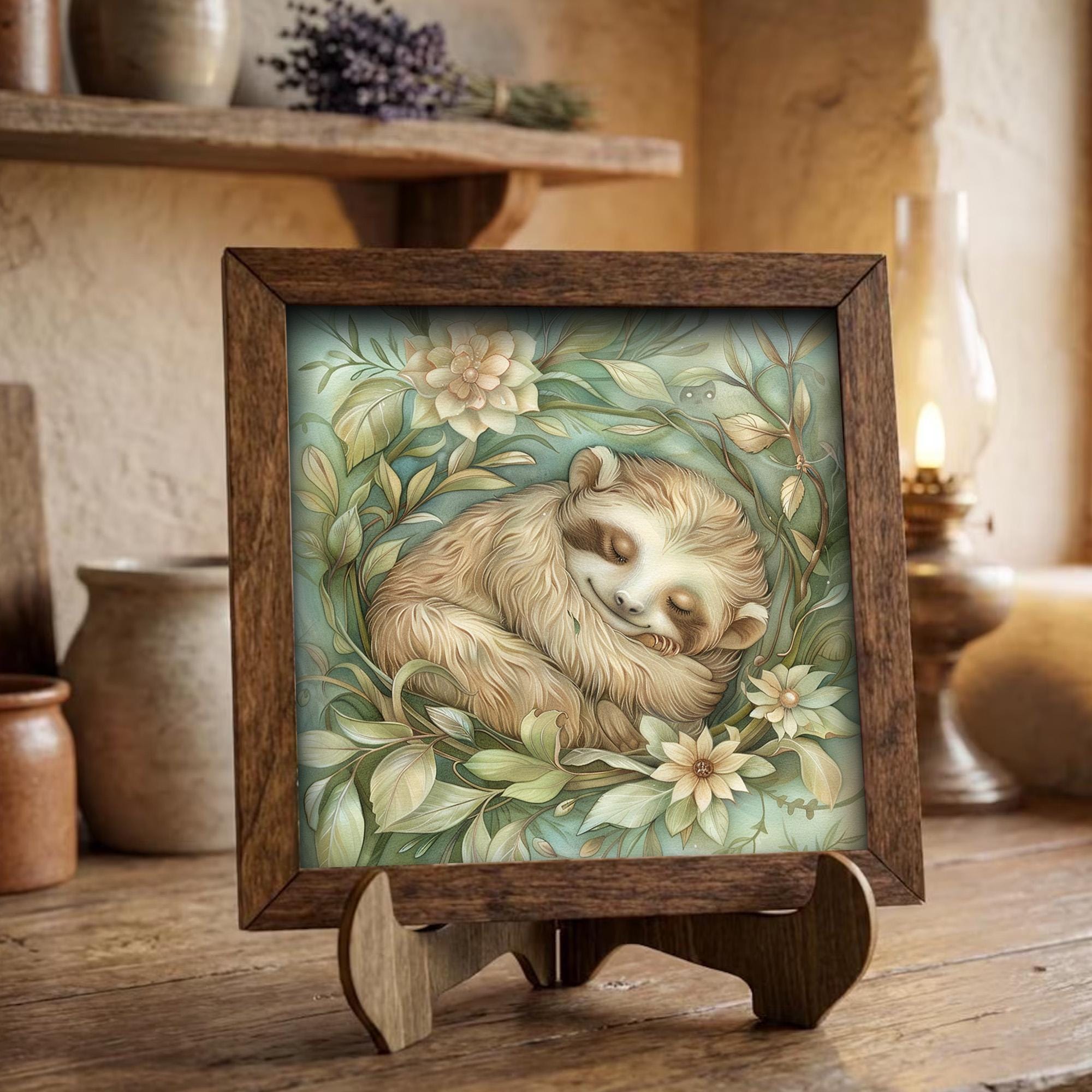 Sleeping Sloth Print | Cute Nursery Wall Art | Boho Baby Room Decor | Whimsical Jungle Animal Poster | New Mom Gift | Botanical Nature Art - TheGrumpyRooster