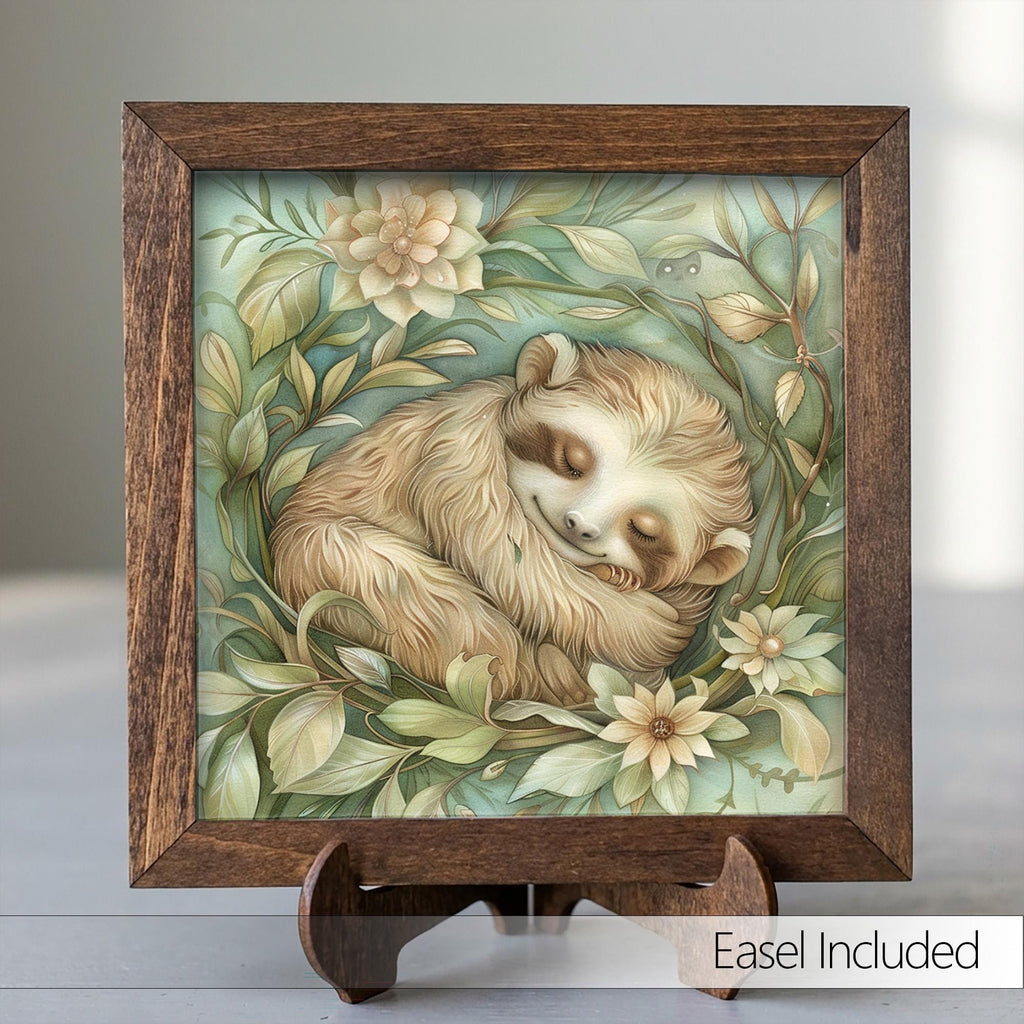 Sleeping Sloth Print | Cute Nursery Wall Art | Boho Baby Room Decor | Whimsical Jungle Animal Poster | New Mom Gift | Botanical Nature Art - TheGrumpyRooster