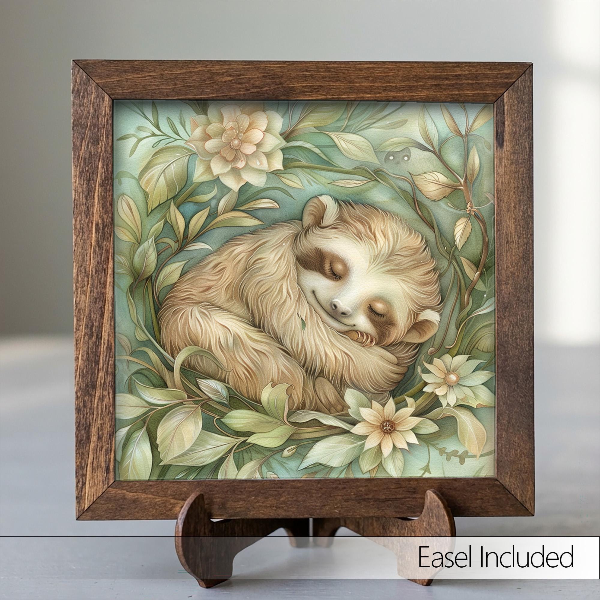 Sleeping Sloth Print | Cute Nursery Wall Art | Boho Baby Room Decor | Whimsical Jungle Animal Poster | New Mom Gift | Botanical Nature Art - TheGrumpyRooster