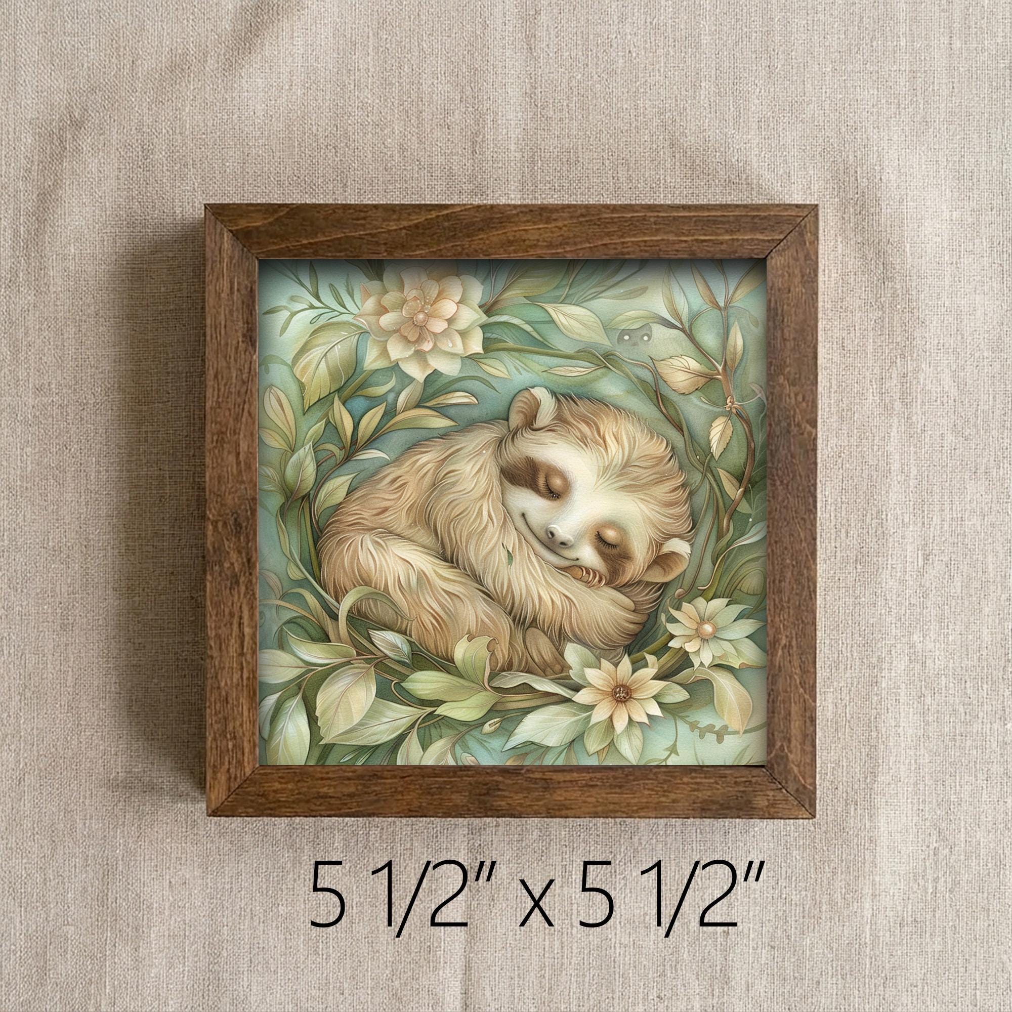 Sleeping Sloth Print | Cute Nursery Wall Art | Boho Baby Room Decor | Whimsical Jungle Animal Poster | New Mom Gift | Botanical Nature Art - TheGrumpyRooster