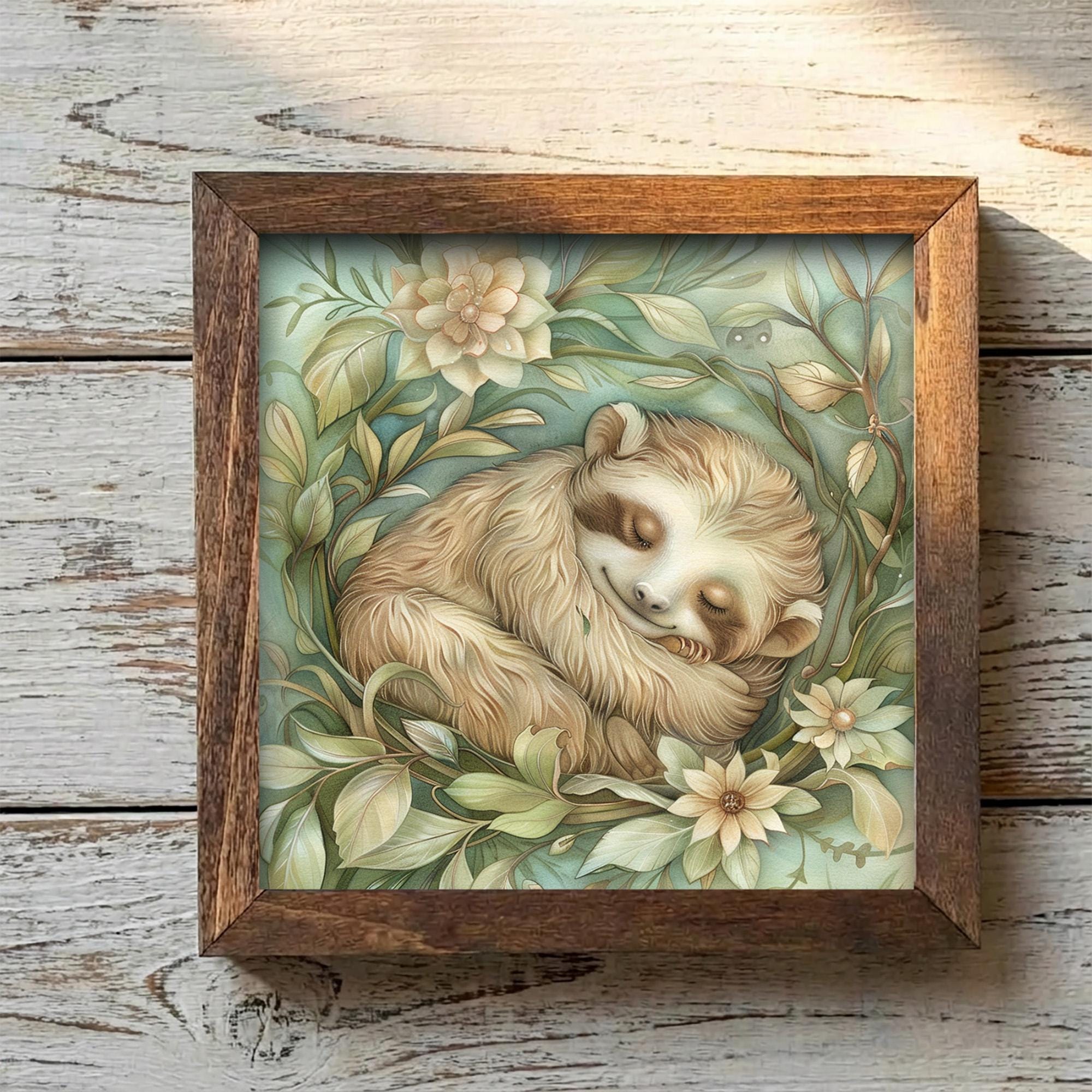 Sleeping Sloth Print | Cute Nursery Wall Art | Boho Baby Room Decor | Whimsical Jungle Animal Poster | New Mom Gift | Botanical Nature Art - TheGrumpyRooster