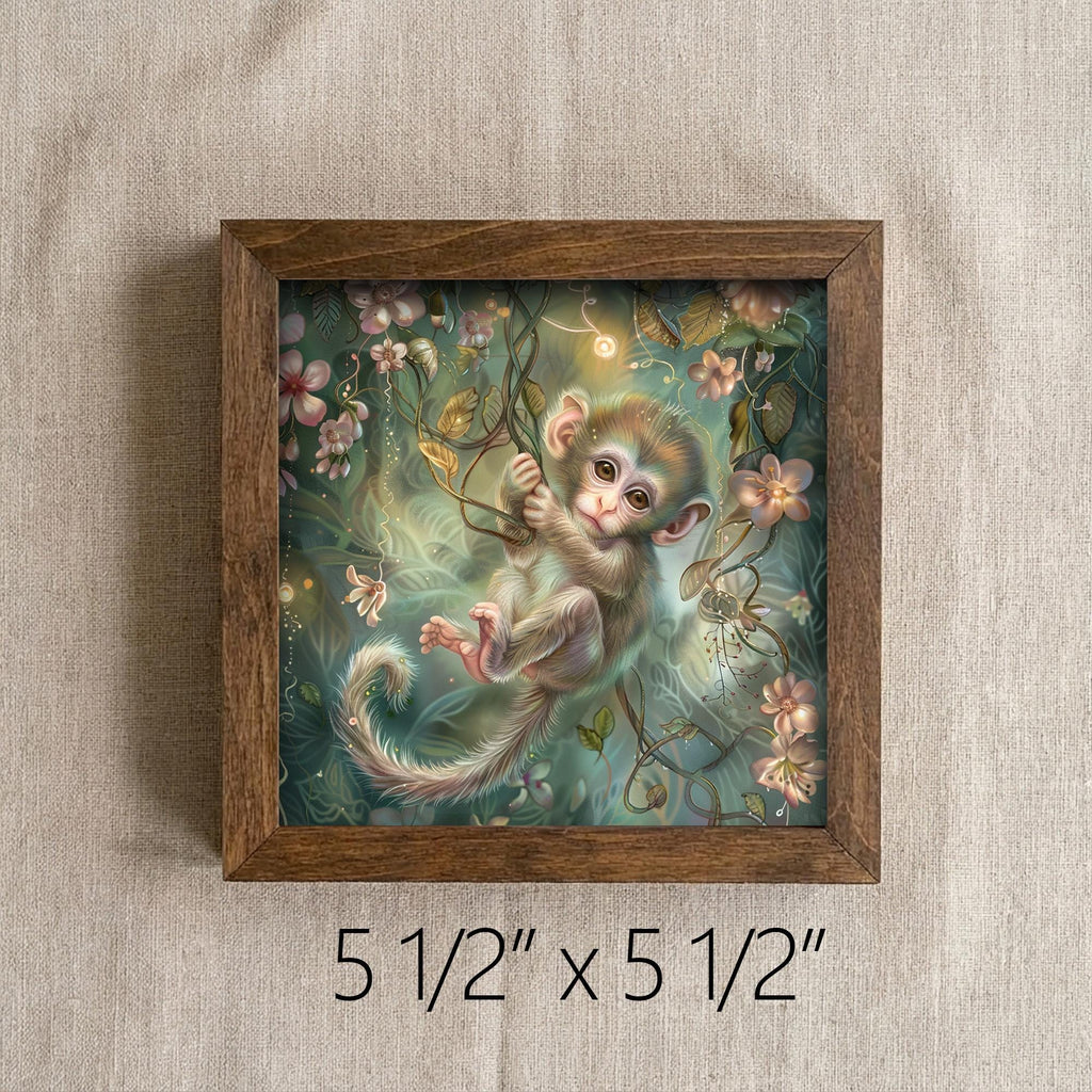 Enchanted Baby Monkey Print | Magical Nursery Wall Art | Whimsical Jungle Decor | Boho Kids Room Gift | Fantasy Animal Poster - TheGrumpyRooster