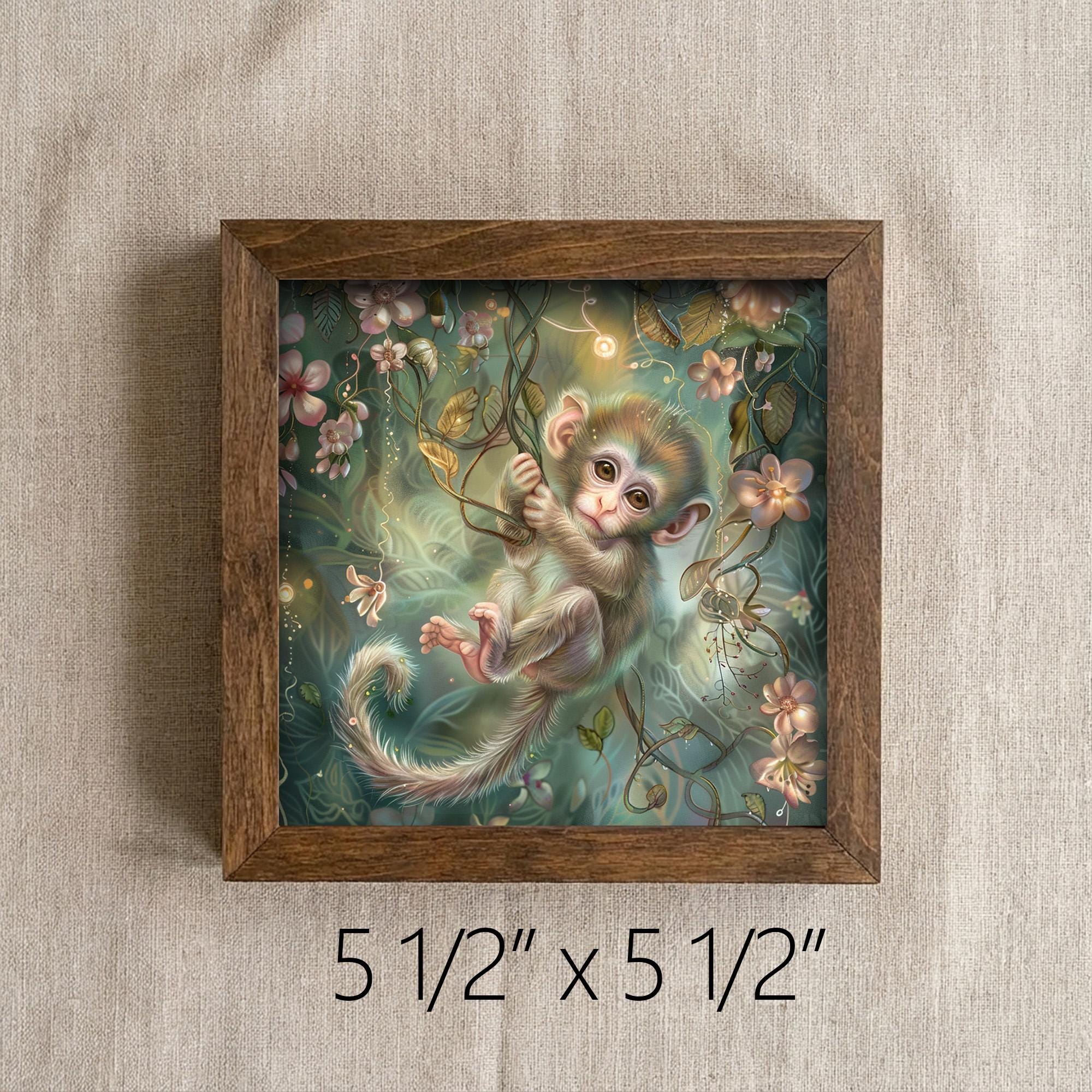 Enchanted Baby Monkey Print | Magical Nursery Wall Art | Whimsical Jungle Decor | Boho Kids Room Gift | Fantasy Animal Poster - TheGrumpyRooster