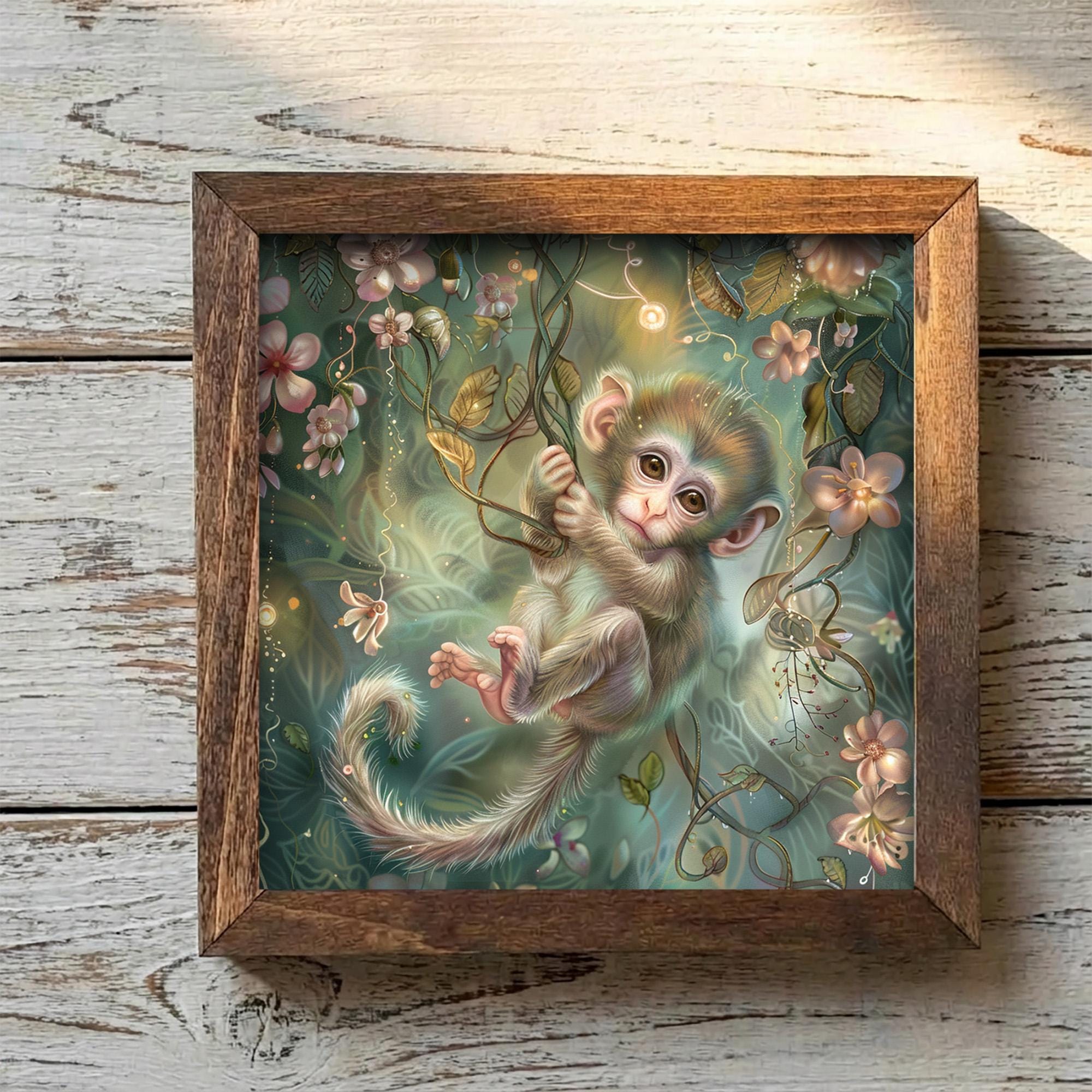 Enchanted Baby Monkey Print | Magical Nursery Wall Art | Whimsical Jungle Decor | Boho Kids Room Gift | Fantasy Animal Poster - TheGrumpyRooster