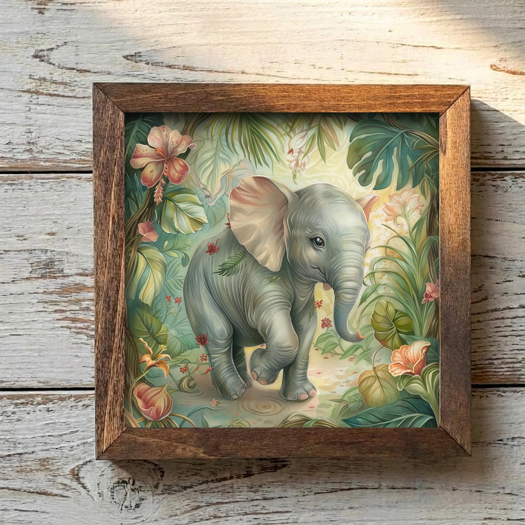 Boho Baby Elephant Print | Jungle Nursery Wall Art | Whimsical Kids Room Decor Gift | Tropical Animal Poster | Cute Toddler Room Art - TheGrumpyRooster