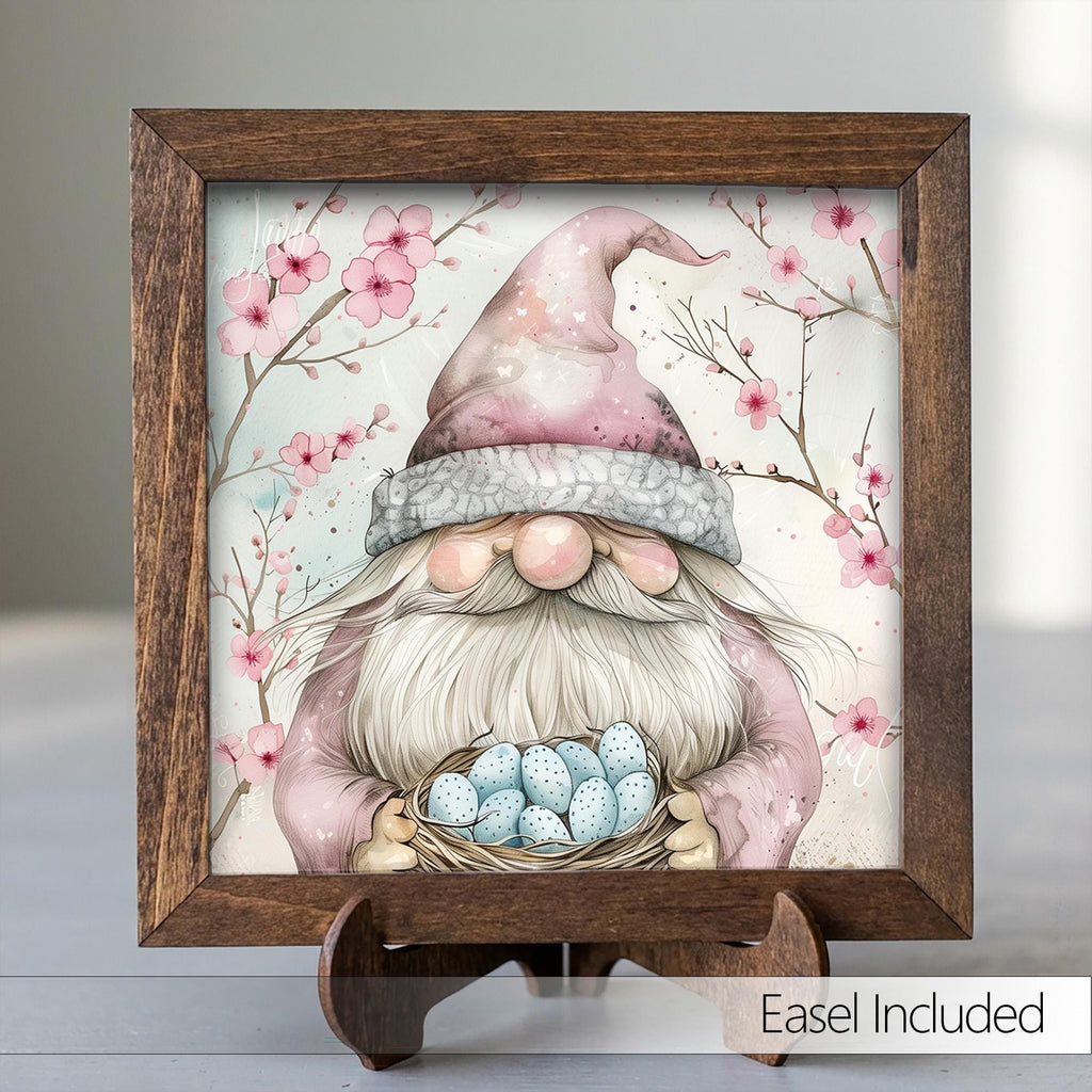 Spring Gnome Framed Sign | Cherry Blossom Tiered Tray Decor | Cute Farmhouse Easter Home Decor | Whimsical Gift Idea - TheGrumpyRooster