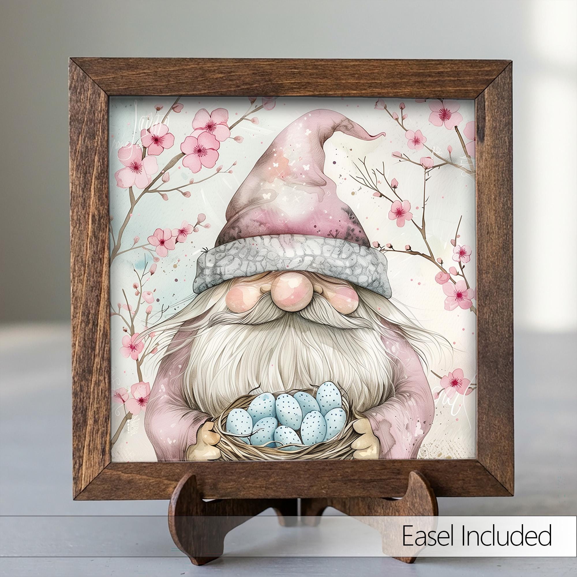 Spring Gnome Framed Sign | Cherry Blossom Tiered Tray Decor | Cute Farmhouse Easter Home Decor | Whimsical Gift Idea - TheGrumpyRooster