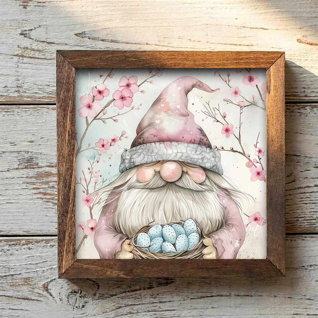 Spring Gnome Framed Sign | Cherry Blossom Tiered Tray Decor | Cute Farmhouse Easter Home Decor | Whimsical Gift Idea - TheGrumpyRooster
