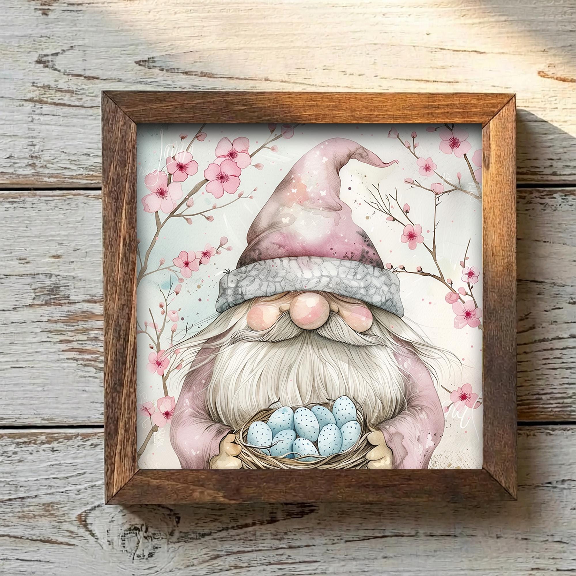 Spring Gnome Framed Sign | Cherry Blossom Tiered Tray Decor | Cute Farmhouse Easter Home Decor | Whimsical Gift Idea - TheGrumpyRooster