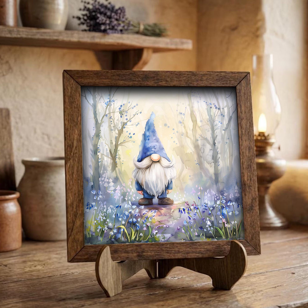 Whimsical Spring Gnome Watercolor Wall Art | Cottagecore Bluebell Forest Framed Print | Enchanting Fairy Garden Decor | Perfect Gnome Gift - TheGrumpyRooster