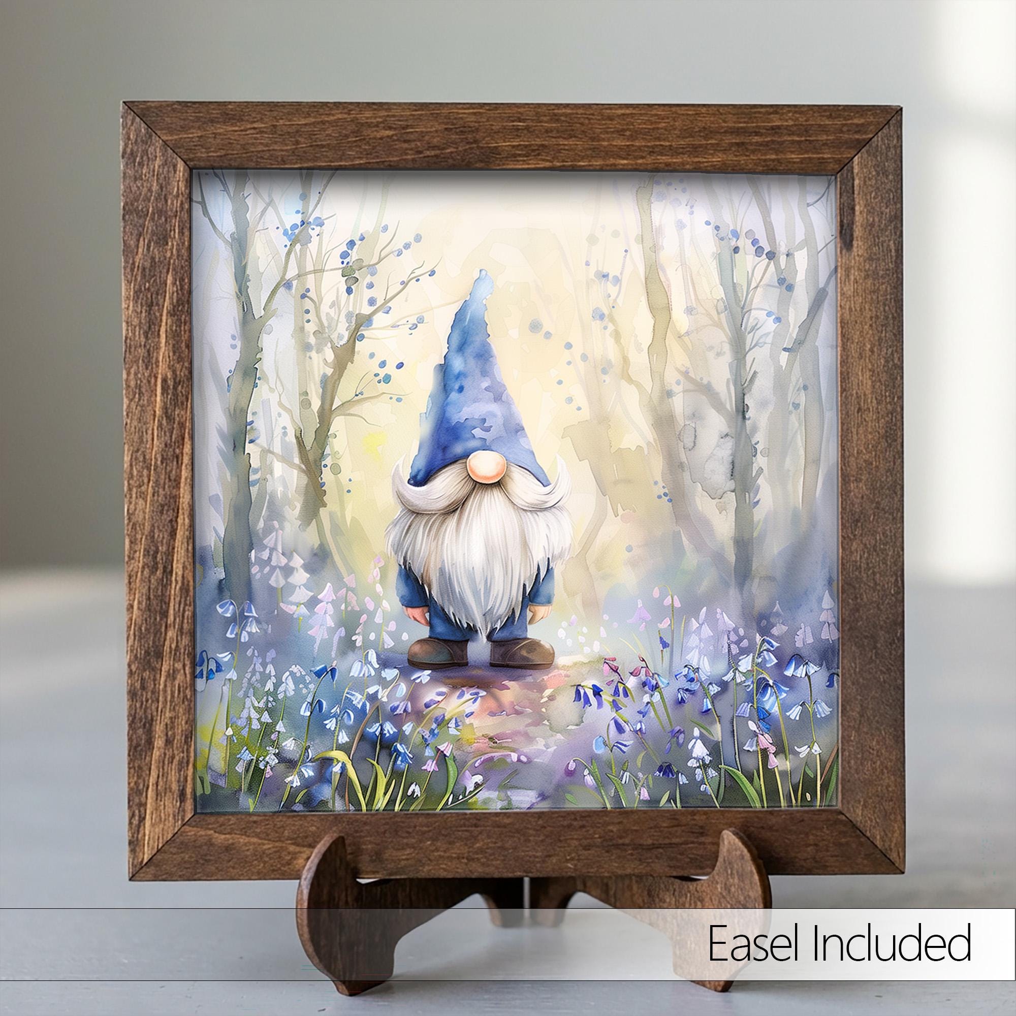 Whimsical Spring Gnome Watercolor Wall Art | Cottagecore Bluebell Forest Framed Print | Enchanting Fairy Garden Decor | Perfect Gnome Gift - TheGrumpyRooster