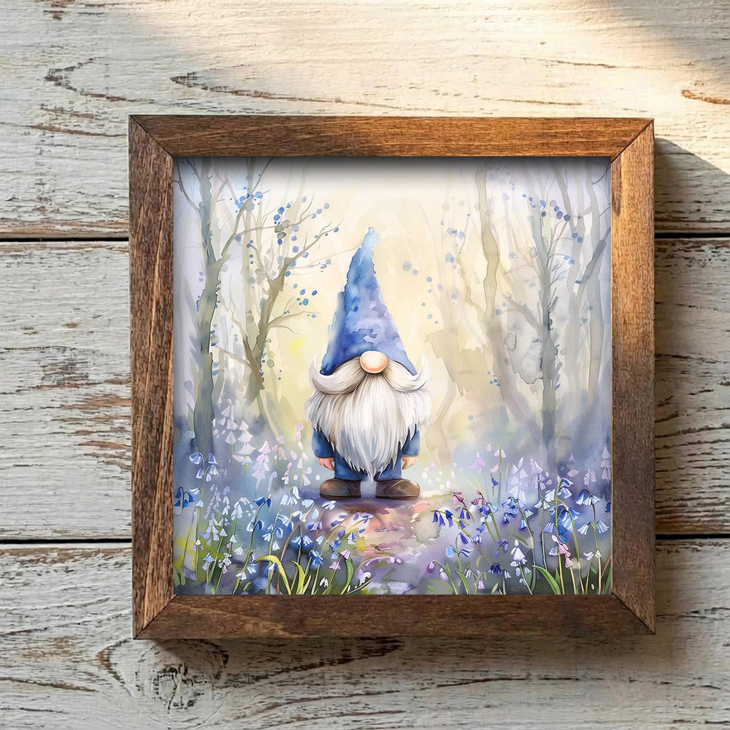 Whimsical Spring Gnome Watercolor Wall Art | Cottagecore Bluebell Forest Framed Print | Enchanting Fairy Garden Decor | Perfect Gnome Gift - TheGrumpyRooster