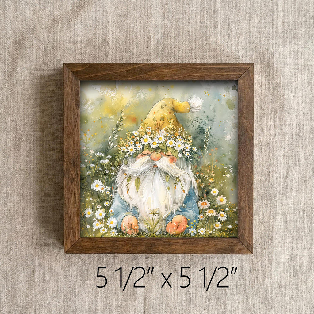 Spring Gnome Framed Art Print | Whimsical Floral Wall Decor | Cottagecore Gift | Farmhouse Shelf Decor | Daisy Gnome Home Decor - TheGrumpyRooster