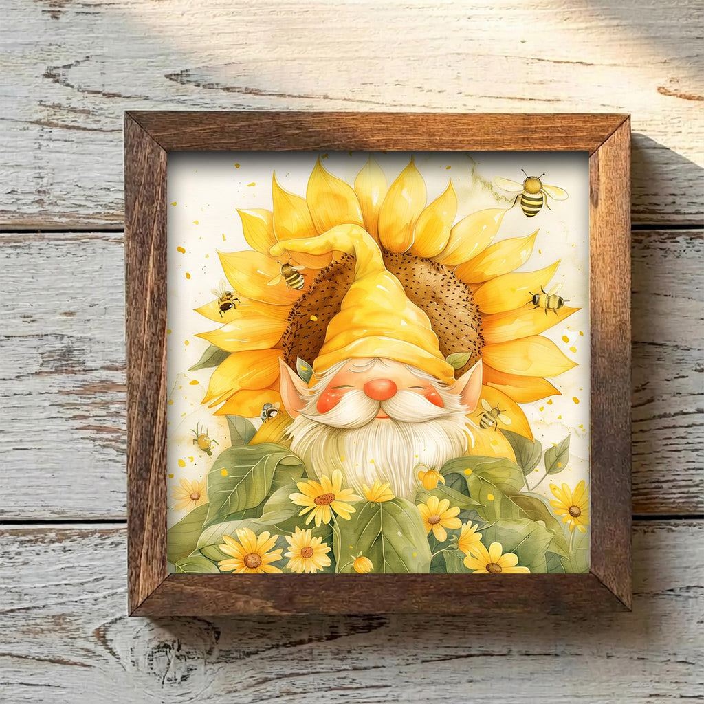 Sunflower Bee Gnome Framed Sign | Spring Farmhouse Tiered Tray Decor | Whimsical Home Gift | Shelf Decor - TheGrumpyRooster