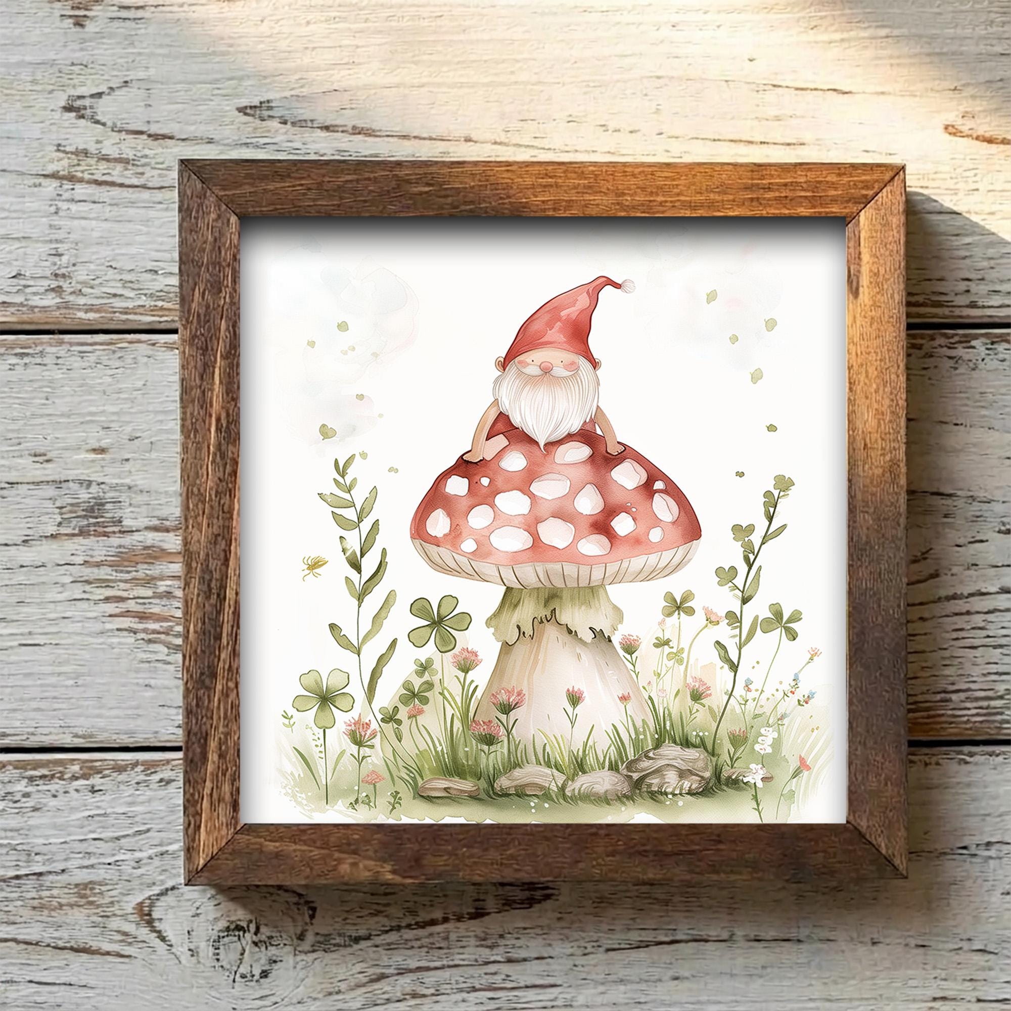 Whimsical Mushroom Gnome Framed Sign | Cottagecore Spring Decor | Tiered Tray | Rustic Wood Wall Art | Cute Gnome Gift |Farmhouse Home Decor - TheGrumpyRooster