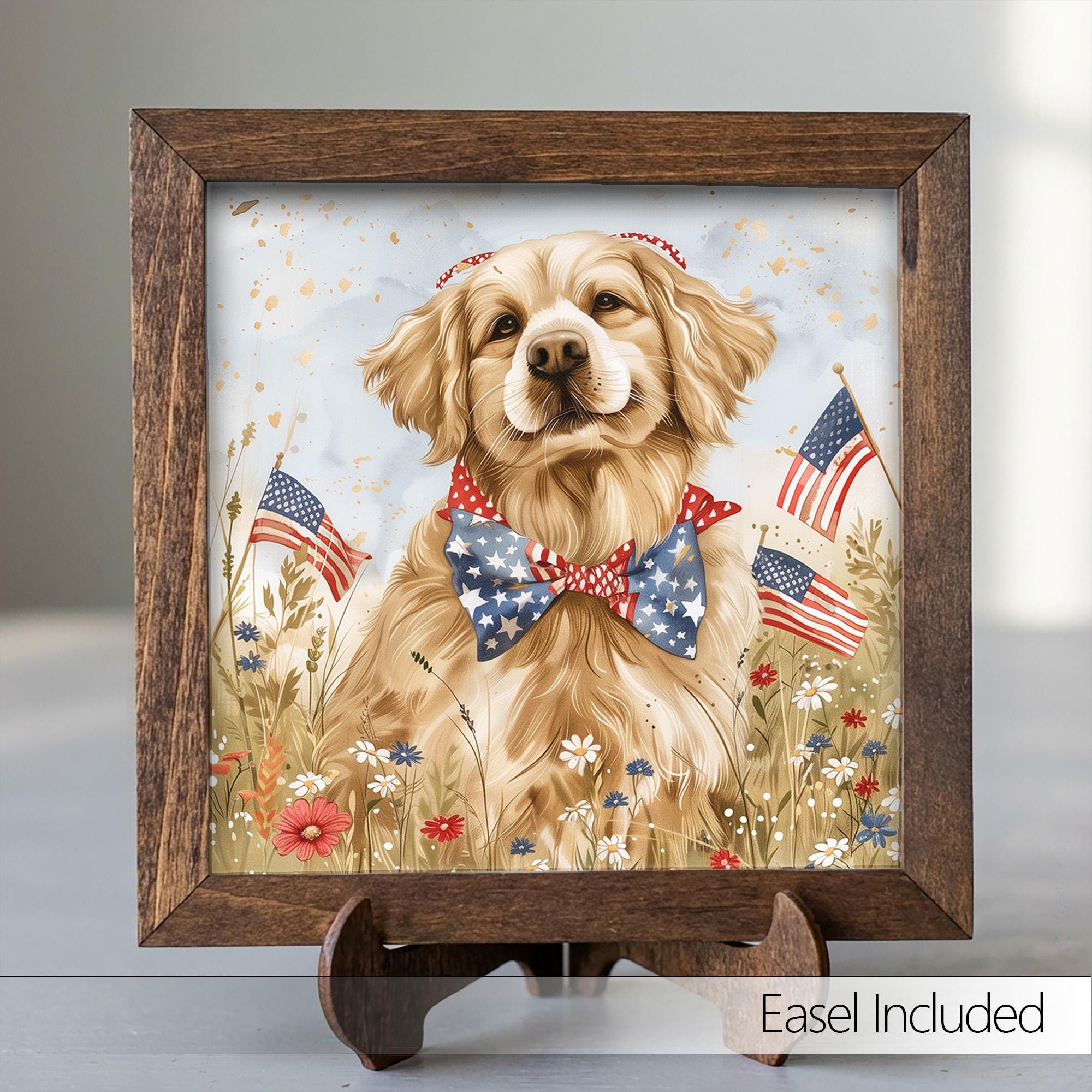 Patriotic Golden Retriever Print | 4th of July Dog Wall Art | Americana Farmhouse Decor | Dog Lover Gift | Independence Day Home Decor - TheGrumpyRooster