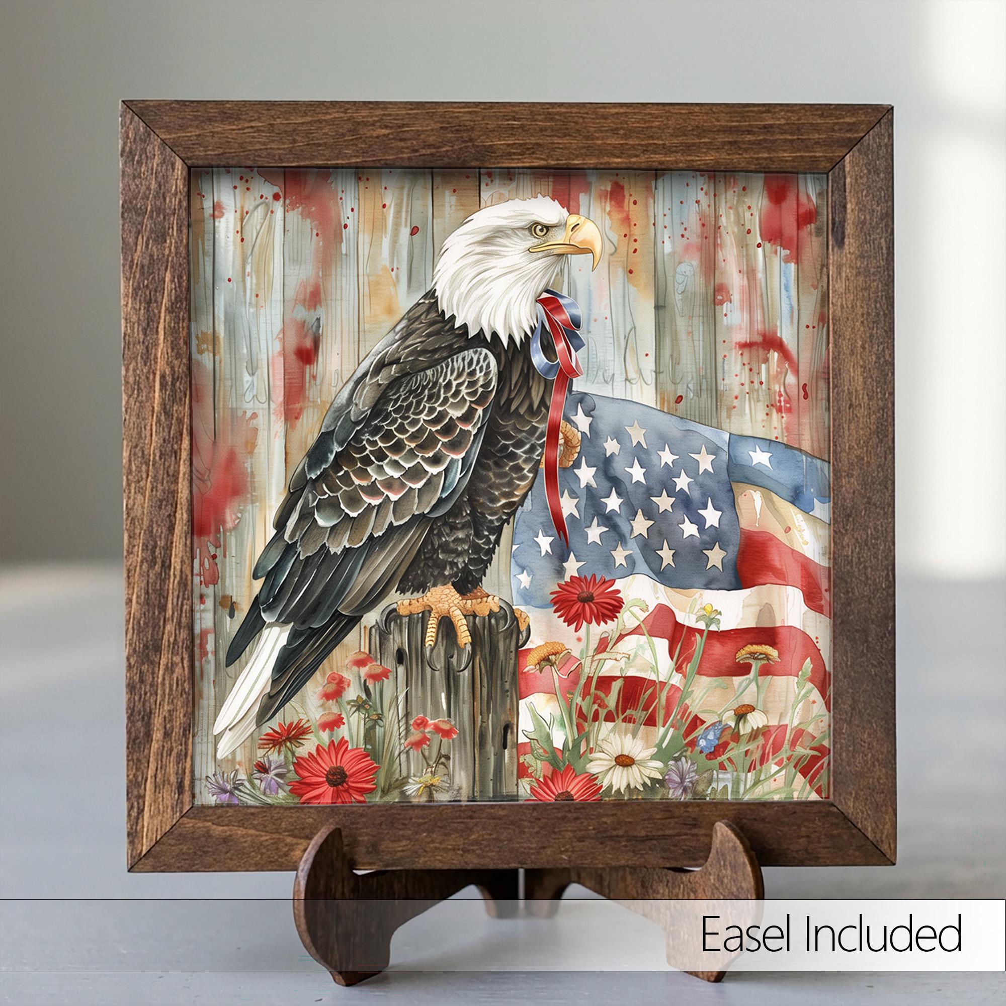 Patriotic Bald Eagle Sign | American Flag Wall Decor | 4th of July Gift | Rustic Farmhouse USA Pride | Wood Framed Patriotic Home Decor - TheGrumpyRooster