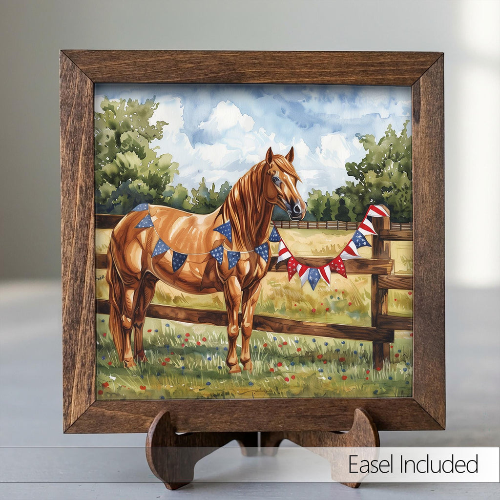 Patriotic Horse Wall Art | 4th of July Farmhouse Decor | Rustic American Flag Print | Country Home Gift | Red White Blue Americana - TheGrumpyRooster