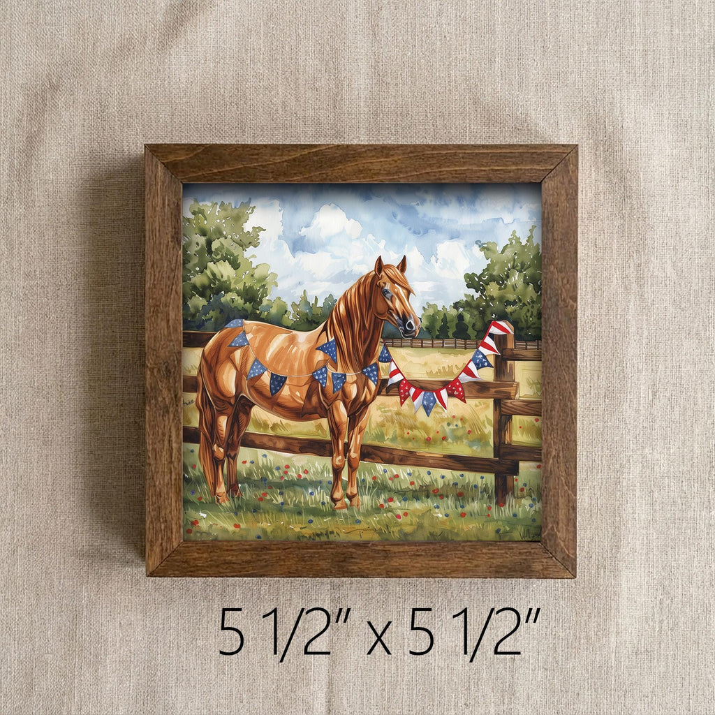 Patriotic Horse Wall Art | 4th of July Farmhouse Decor | Rustic American Flag Print | Country Home Gift | Red White Blue Americana - TheGrumpyRooster