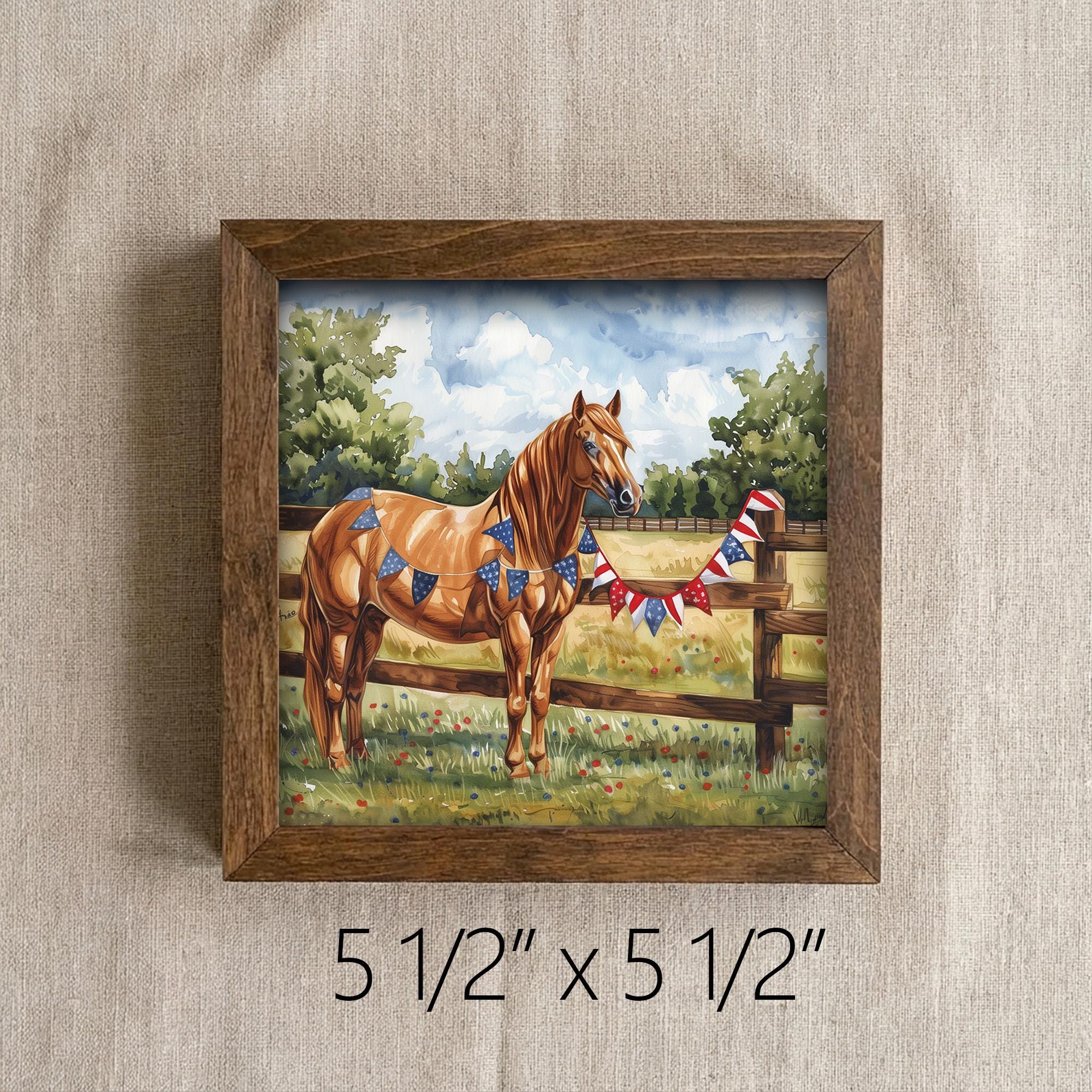 Patriotic Horse Wall Art | 4th of July Farmhouse Decor | Rustic American Flag Print | Country Home Gift | Red White Blue Americana - TheGrumpyRooster