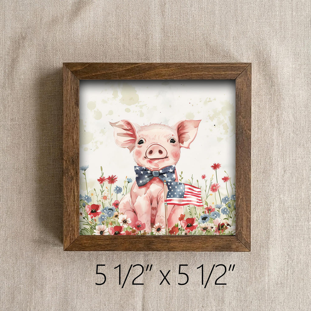 Patriotic Pig Wall Art Print | 4th of July Farmhouse Decor | Watercolor Piglet American Flag | Country Home Gift | Independence Day - TheGrumpyRooster