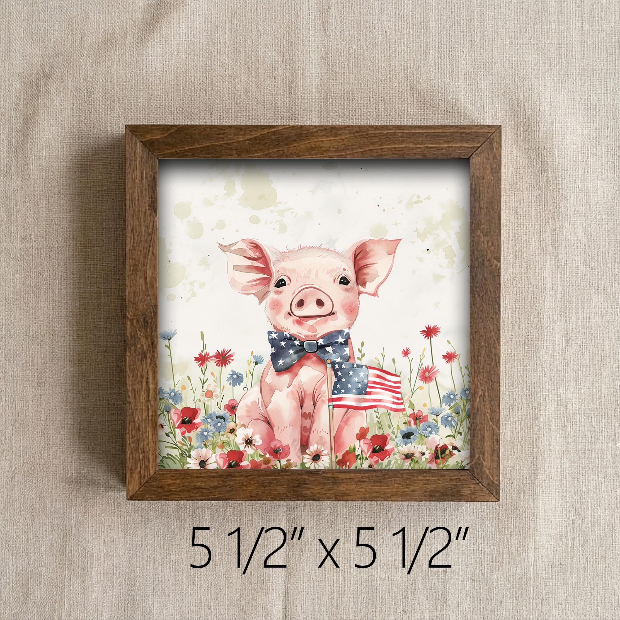 Patriotic Pig Wall Art Print | 4th of July Farmhouse Decor | Watercolor Piglet American Flag | Country Home Gift | Independence Day - TheGrumpyRooster