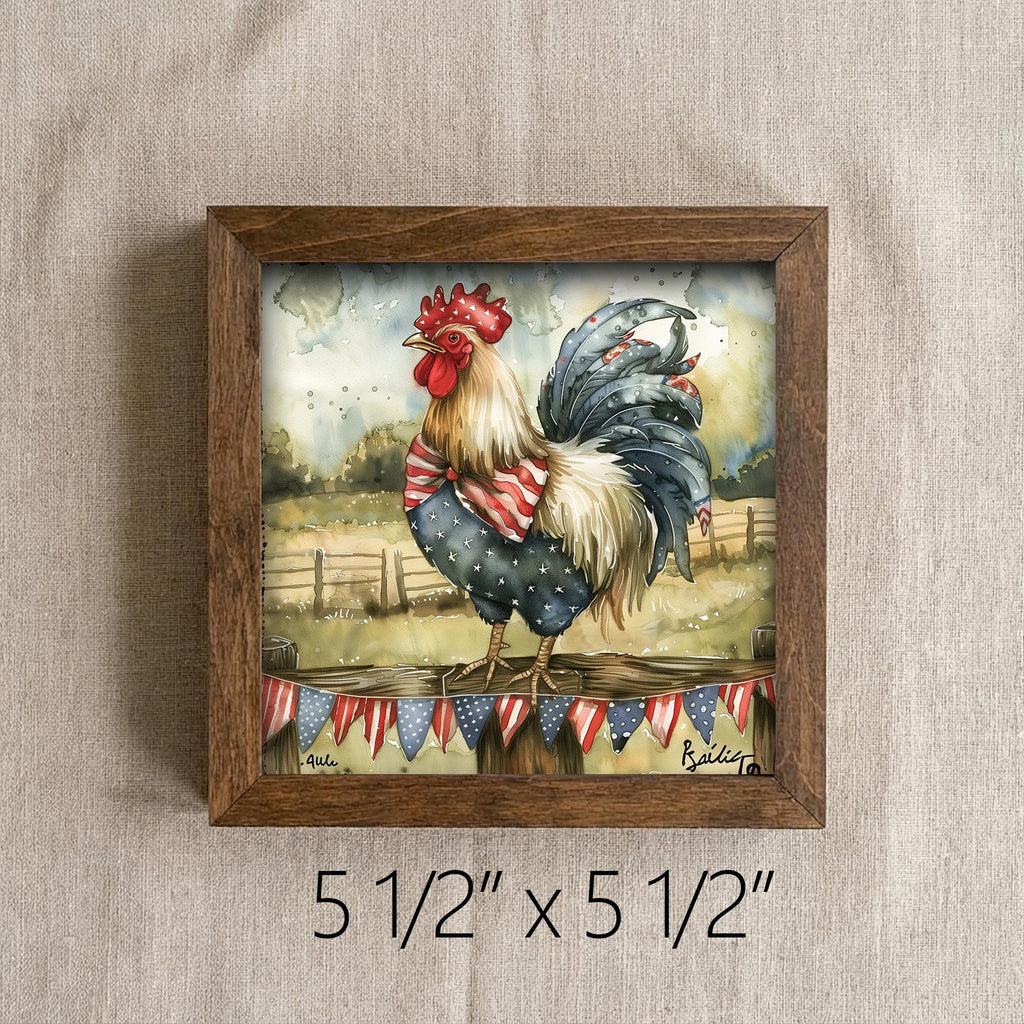 Patriotic Rooster Print | 4th of July Farmhouse Wall Art | Rustic Americana Kitchen Decor | Country Home Gift - TheGrumpyRooster