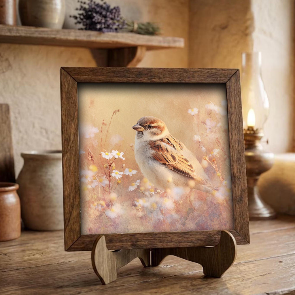 Sparrow Wall Art Print | Rustic Farmhouse Bird Decor | Cottagecore Floral Nature Gift | Cozy Spring Home Sign | Botanical Bird Lover Gift - TheGrumpyRooster