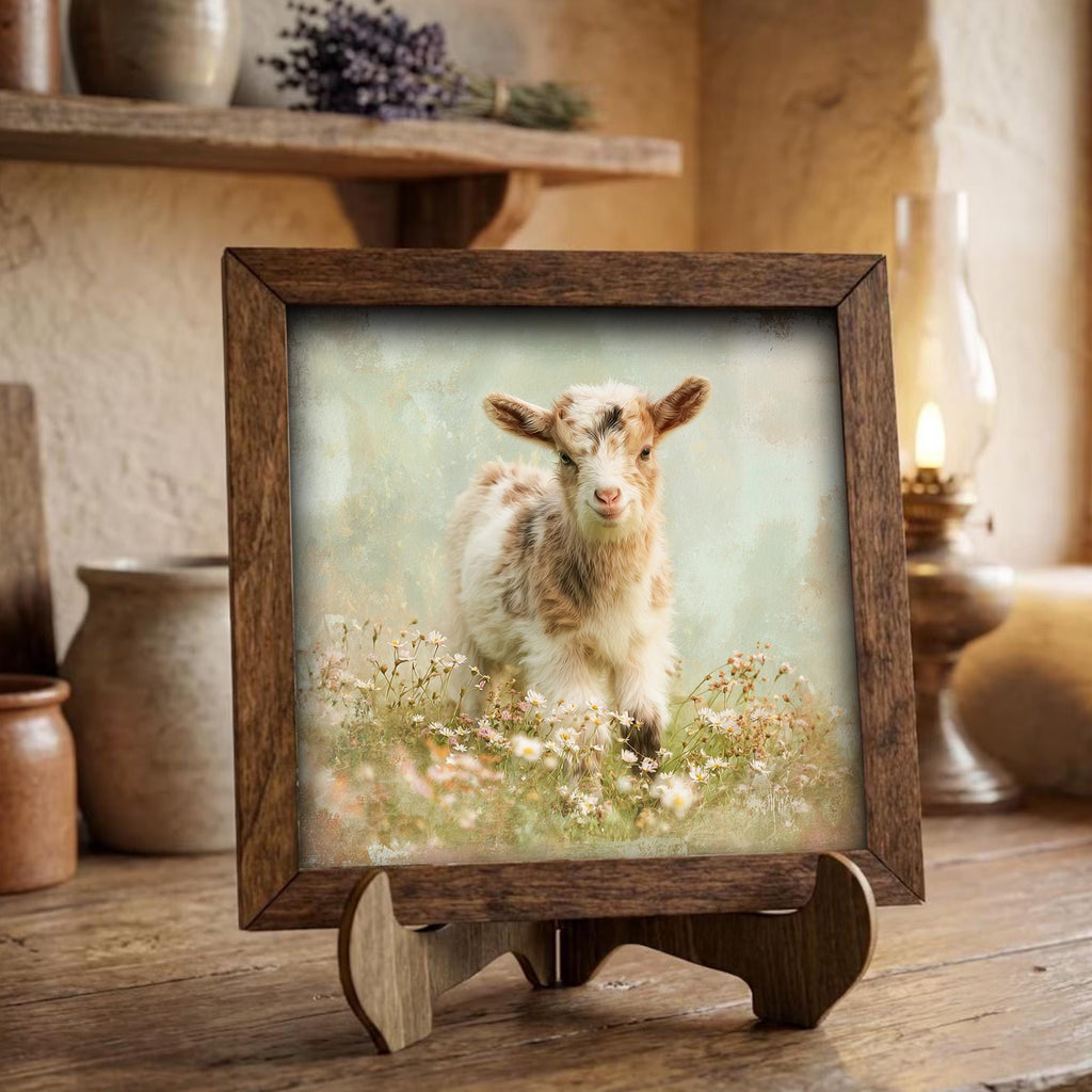 Baby Goat Framed Art Print | Wildflower Meadow Nursery Decor - TheGrumpyRooster