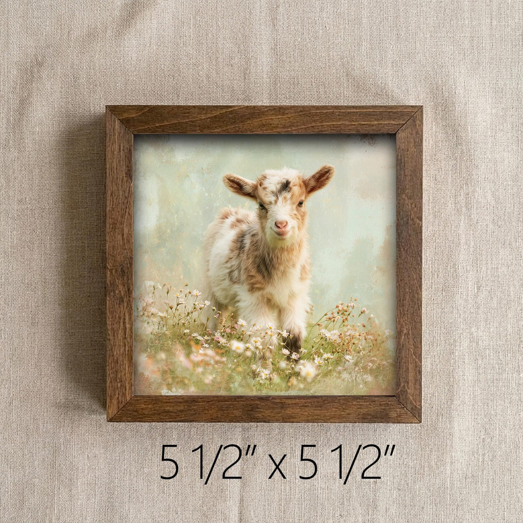 Baby Goat Framed Art Print | Wildflower Meadow Nursery Decor - TheGrumpyRooster