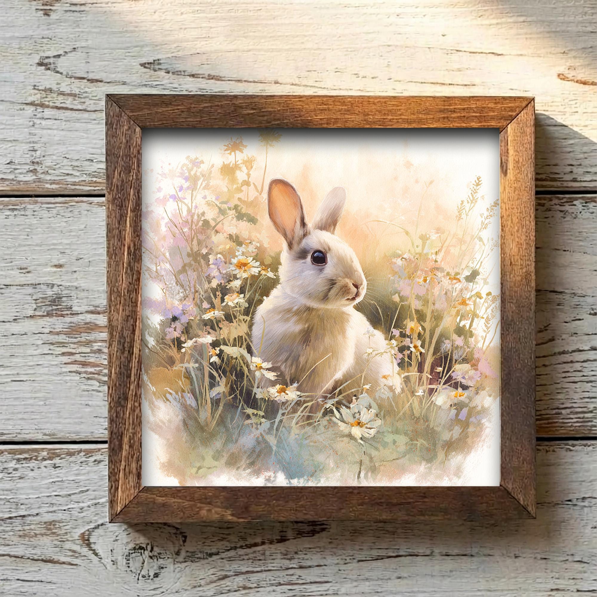 Farmhouse Bunny Watercolor Print | Rustic Spring Wildflower Rabbit Art - TheGrumpyRooster