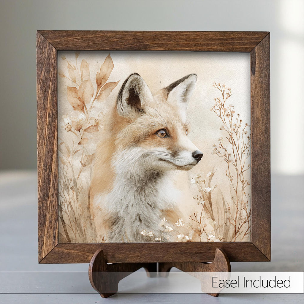 Watercolor Fox Print | Woodland Animal Art, Walnut Frame, Easel Stand - TheGrumpyRooster