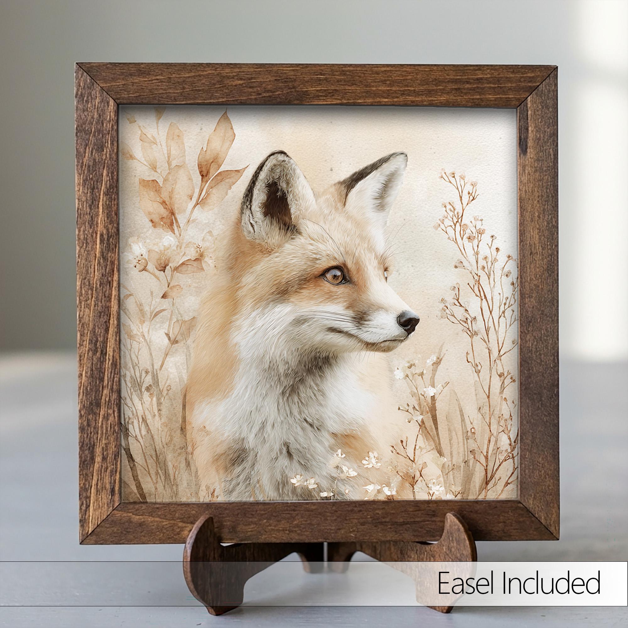 Watercolor Fox Print | Woodland Animal Art, Walnut Frame, Easel Stand - TheGrumpyRooster