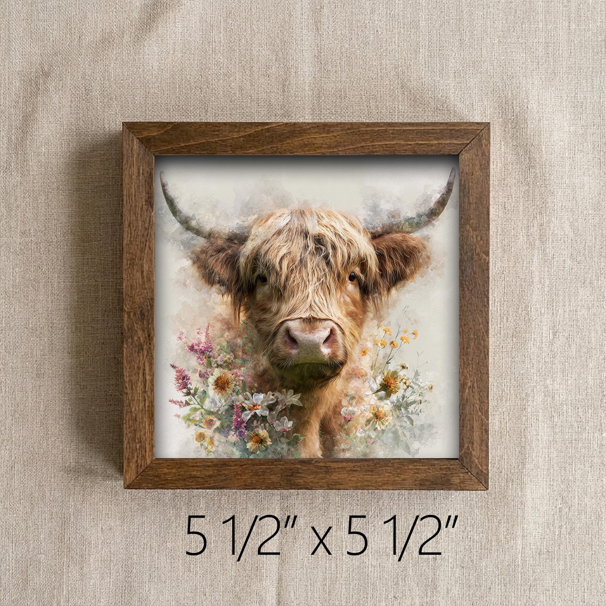 Watercolor Highland Cow Print | Floral Farmhouse Wall Art | Rustic Cottagecore Decor | Cute Cow Lover Gift | Boho Home Decor - TheGrumpyRooster