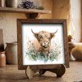 Highland Cow Watercolor Print | Rustic Farmhouse Floral Wall Art - TheGrumpyRooster