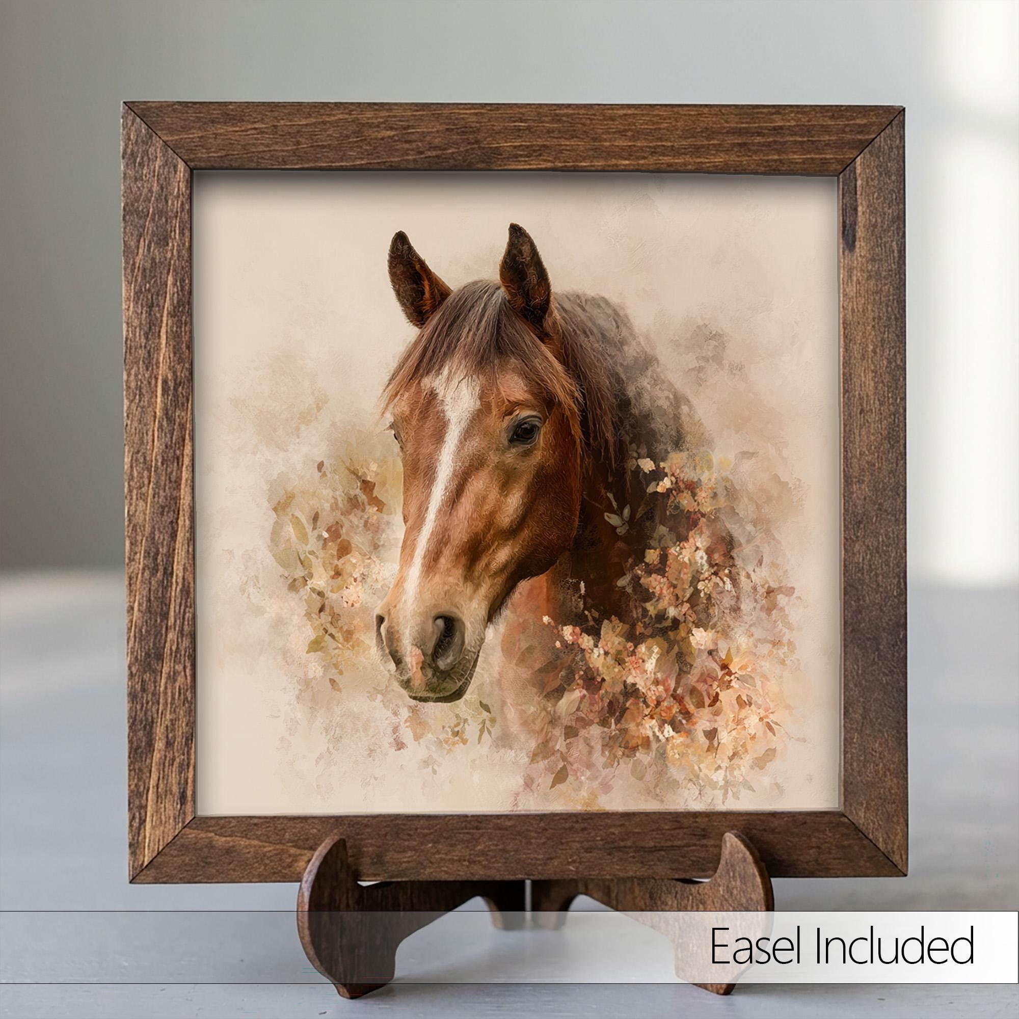 Rustic Floral Horse Print | Farmhouse Wall Art | Watercolor Horse Portrait | Cottagecore Decor | Gift for Horse Lover - TheGrumpyRooster