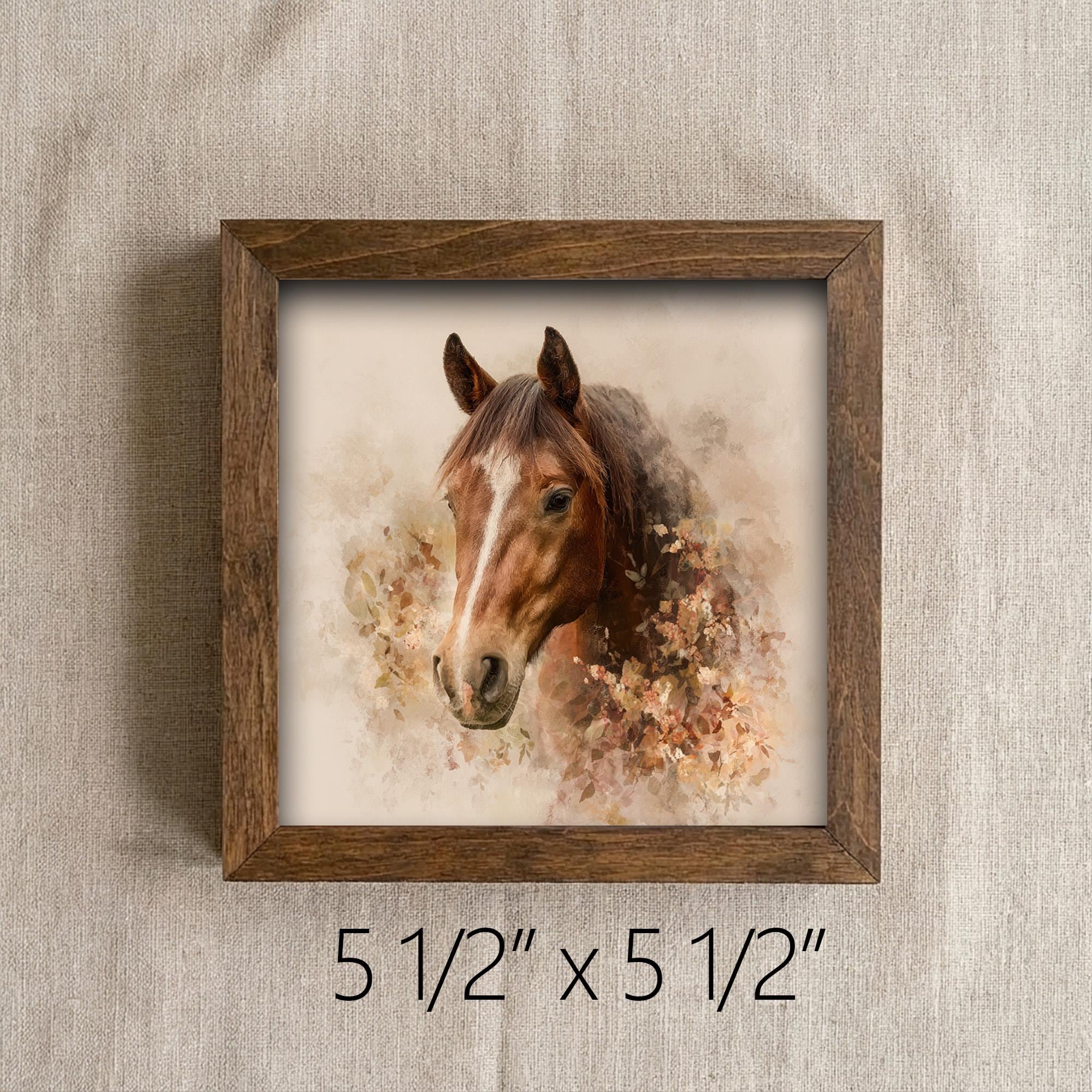 Rustic Floral Horse Print | Farmhouse Wall Art | Watercolor Horse Portrait | Cottagecore Decor | Gift for Horse Lover - TheGrumpyRooster