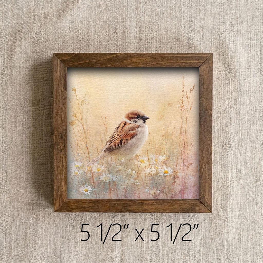 Sparrow Wildflower Art Print | Rustic Farmhouse Bird Decor, Watercolor Spring Sign - TheGrumpyRooster