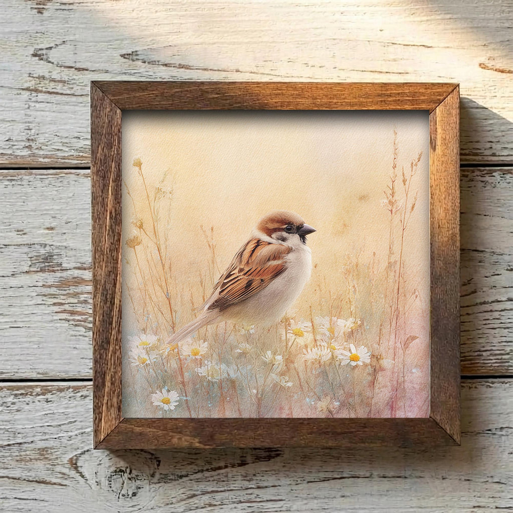 Sparrow Wildflower Art Print | Rustic Farmhouse Bird Decor, Watercolor Spring Sign - TheGrumpyRooster