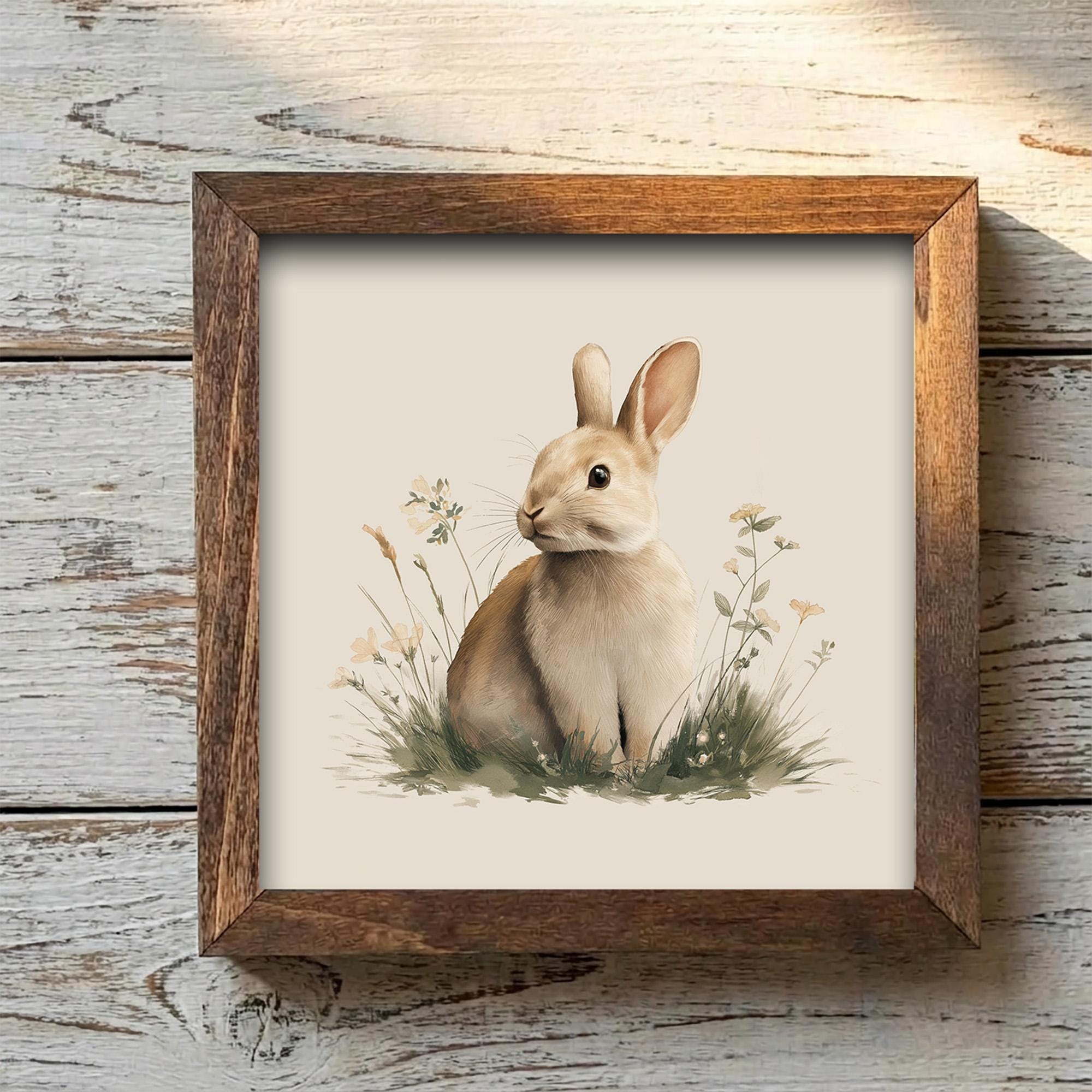 Rustic Bunny Framed Decor | Farmhouse Spring Decor | Easter Bunny Shelf Sitter Art | Spring Farmhouse Gift - TheGrumpyRooster