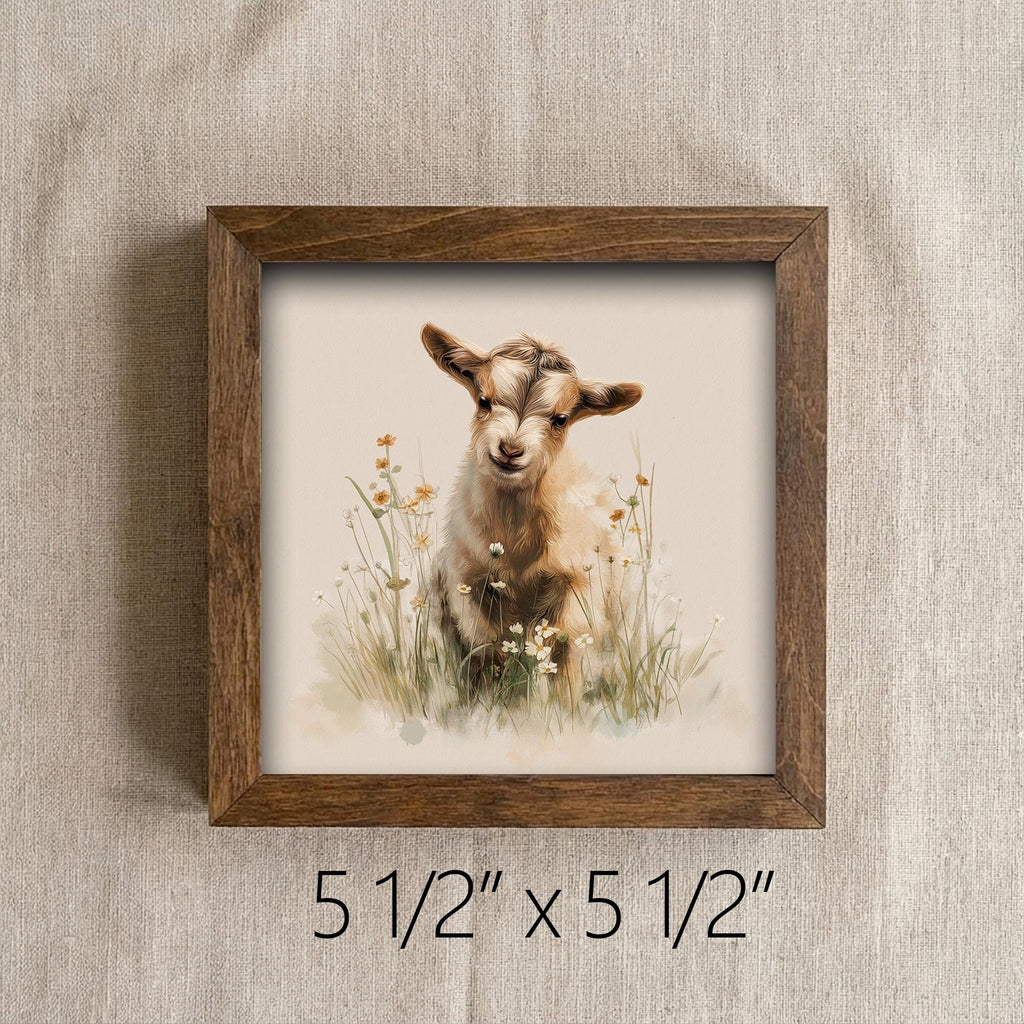 Rustic Baby Goat Framed Decor | Farmhouse Spring Decor | Easter Farm Animal Shelf Art | Spring Farmhouse Gift - TheGrumpyRooster