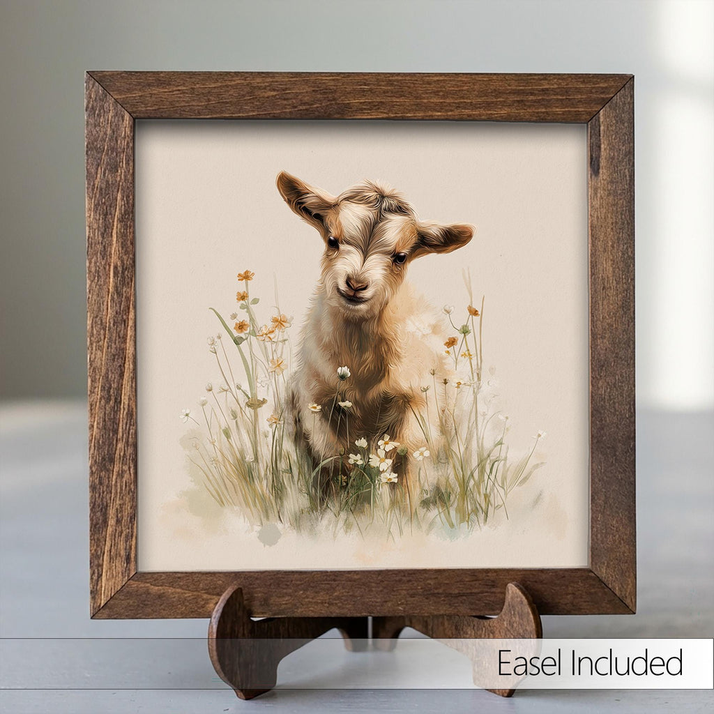 Rustic Baby Goat Framed Decor | Farmhouse Spring Decor | Easter Farm Animal Shelf Art | Spring Farmhouse Gift - TheGrumpyRooster