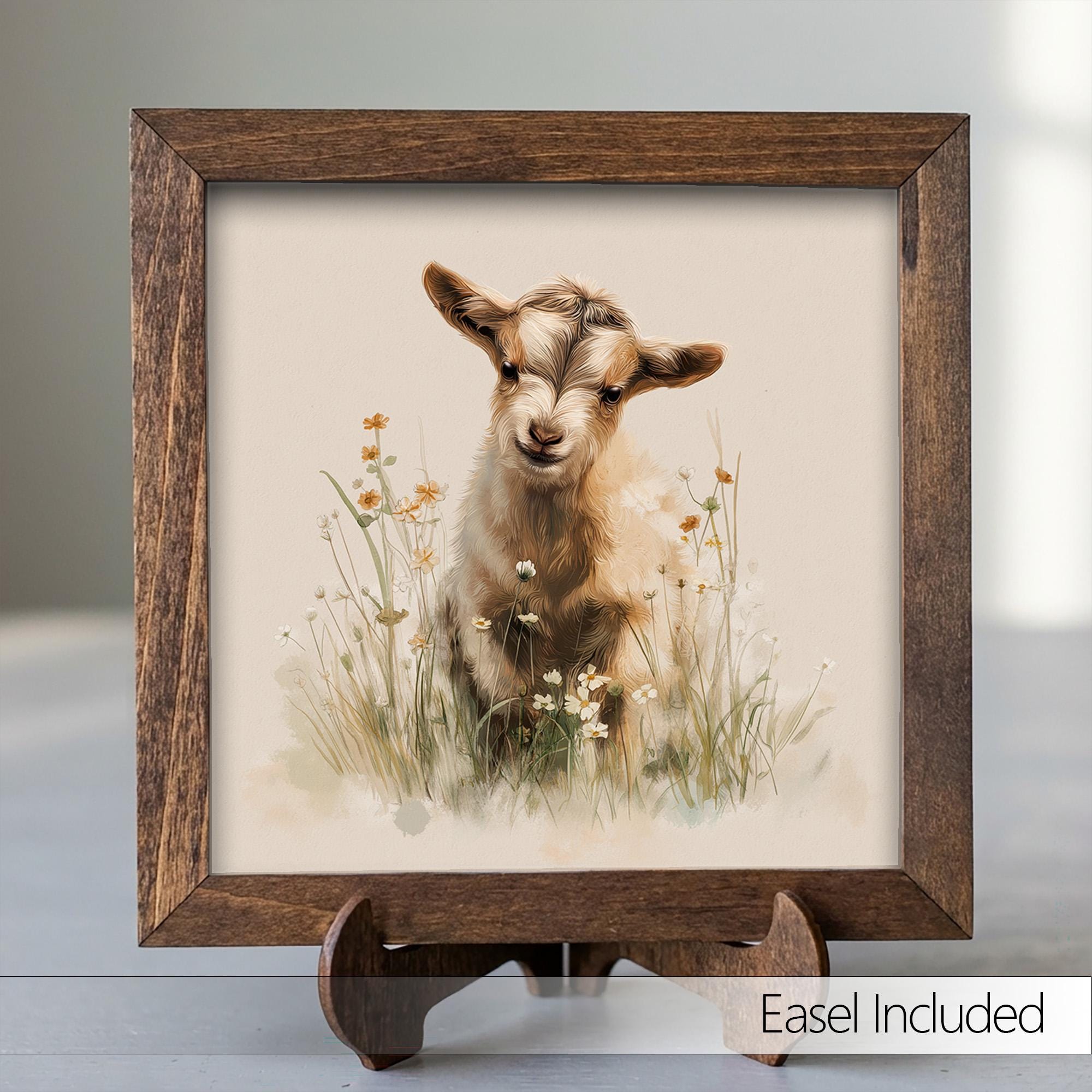 Rustic Baby Goat Framed Decor | Farmhouse Spring Decor | Easter Farm Animal Shelf Art | Spring Farmhouse Gift - TheGrumpyRooster