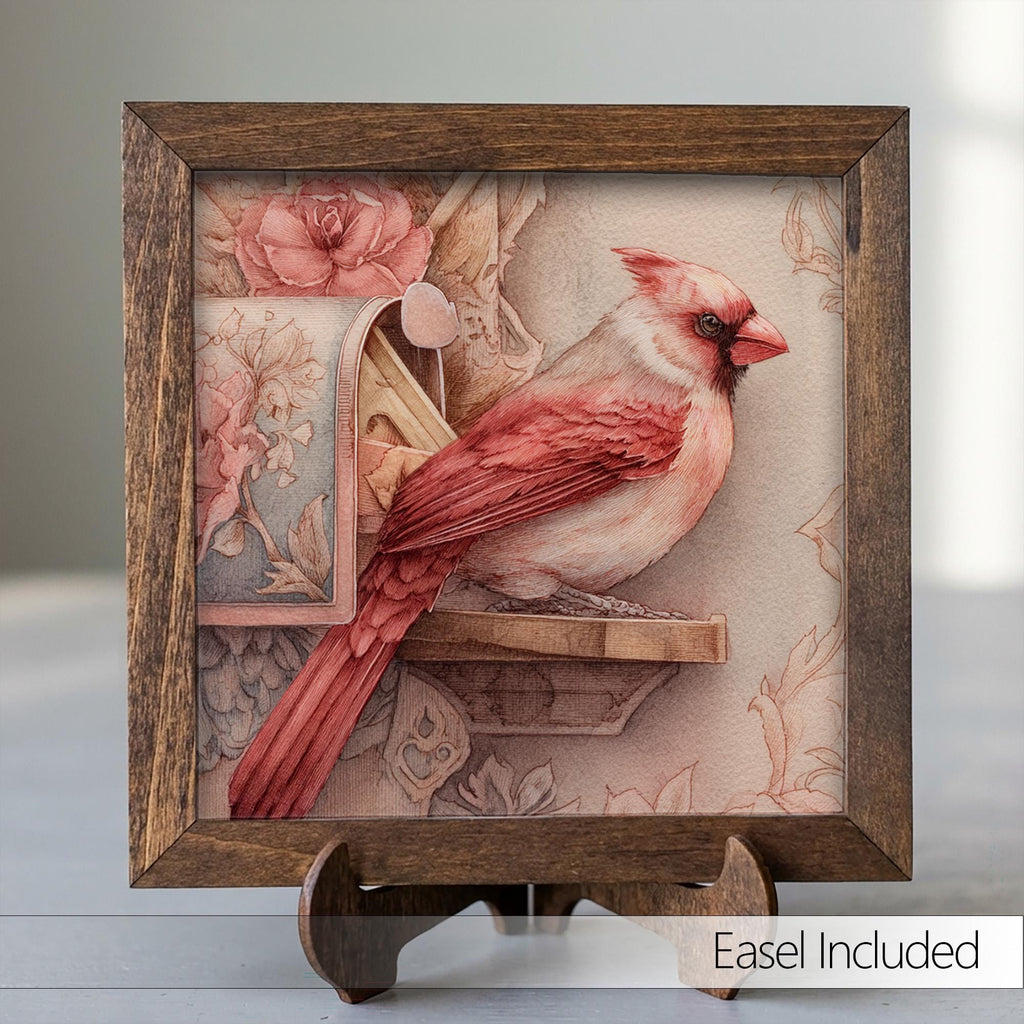 Cardinal Bird Decor | Farmhouse Framed Bird Decor | Rustic Tiered Tray Decor | Gift for Bird Lover - TheGrumpyRooster