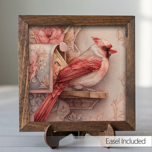 Cardinal Bird Decor | Farmhouse Framed Bird Decor | Rustic Tiered Tray Decor | Gift for Bird Lover - TheGrumpyRooster