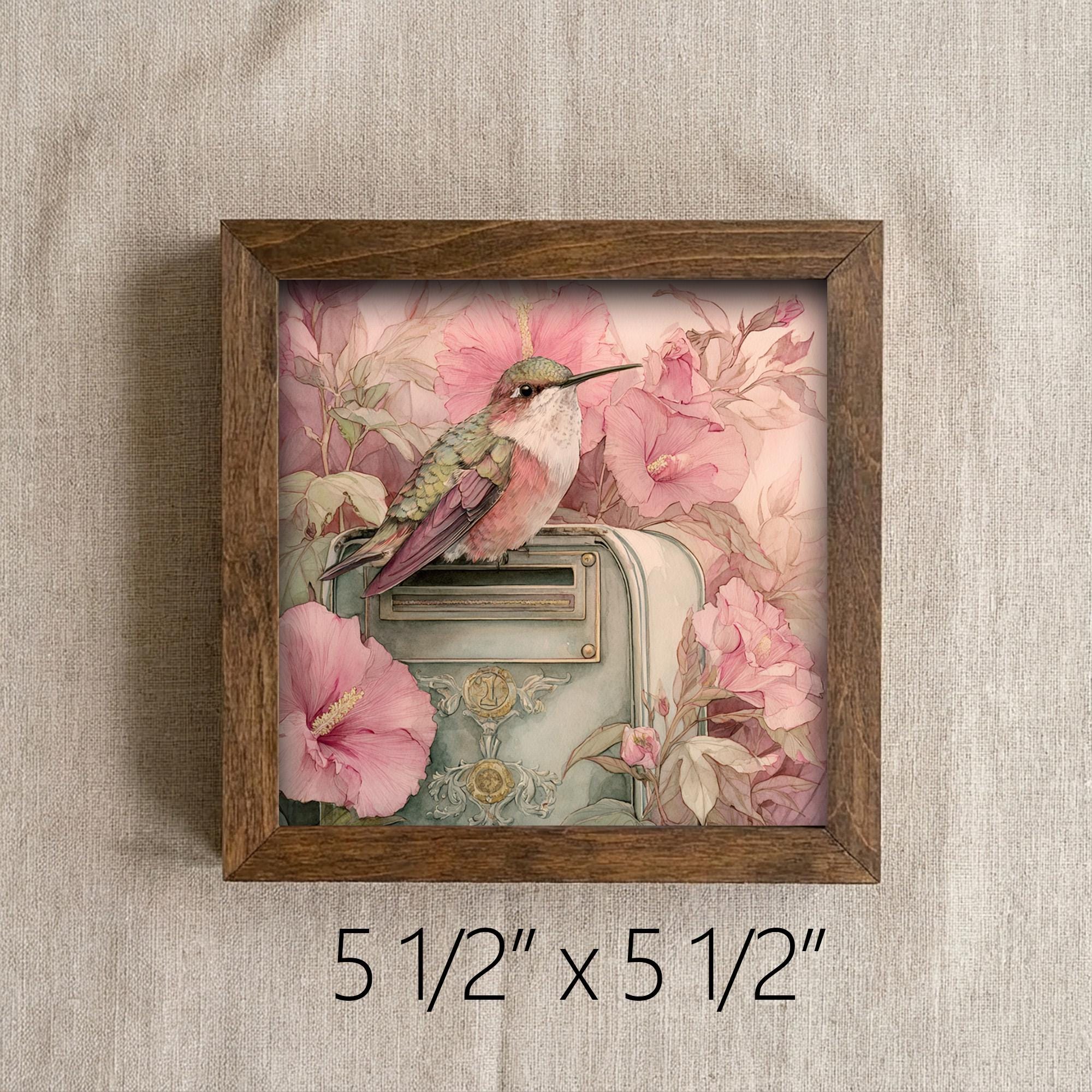 Hummingbird Decor | Farmhouse Bird Framed Decor | Pink Floral Spring Decor | Tiered Tray Decor Gift - TheGrumpyRooster