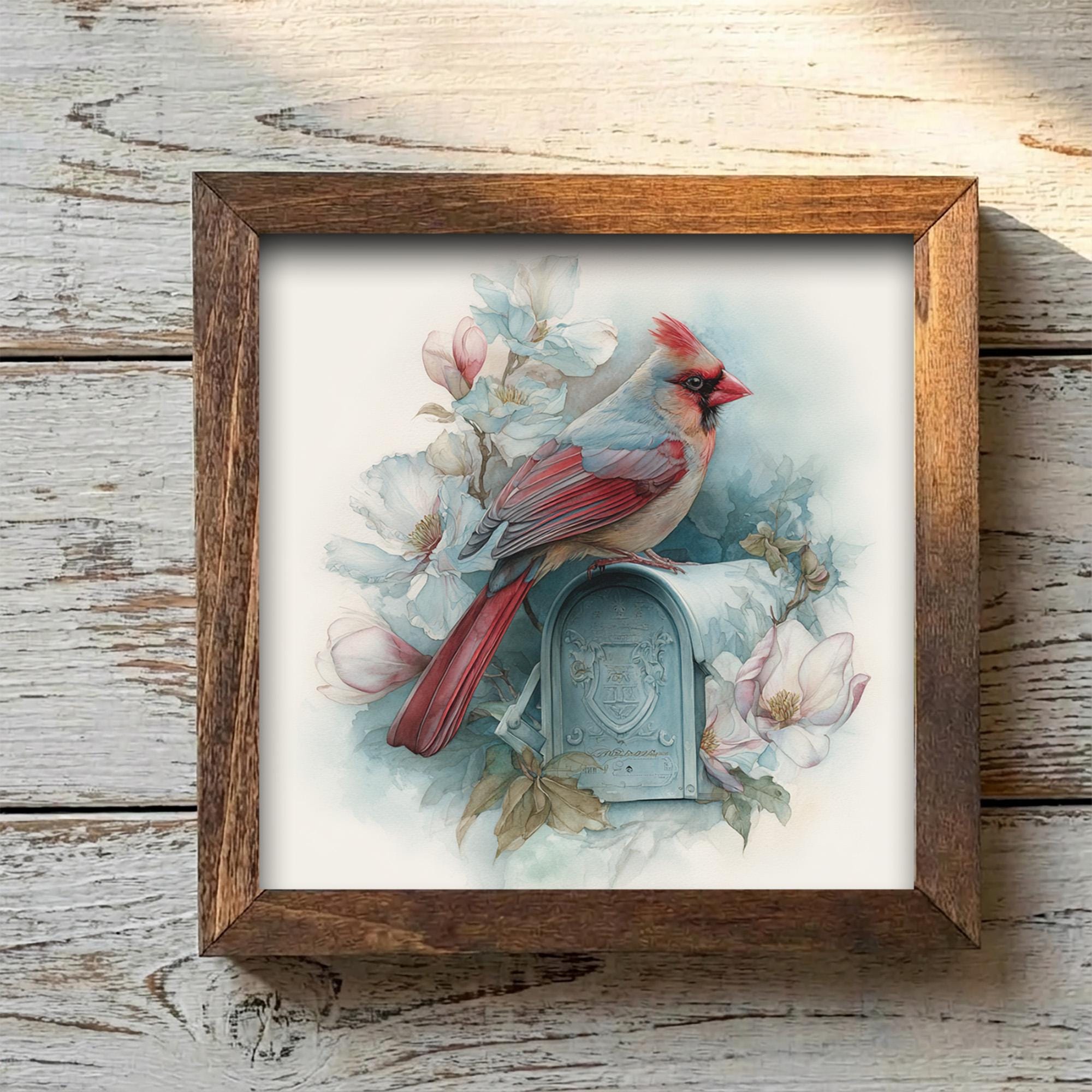 Vintage Bird Decor | Cardinal Bird Farmhouse Decor | Rustic Floral Bird Art | Tiered Tray Decor Gift - TheGrumpyRooster