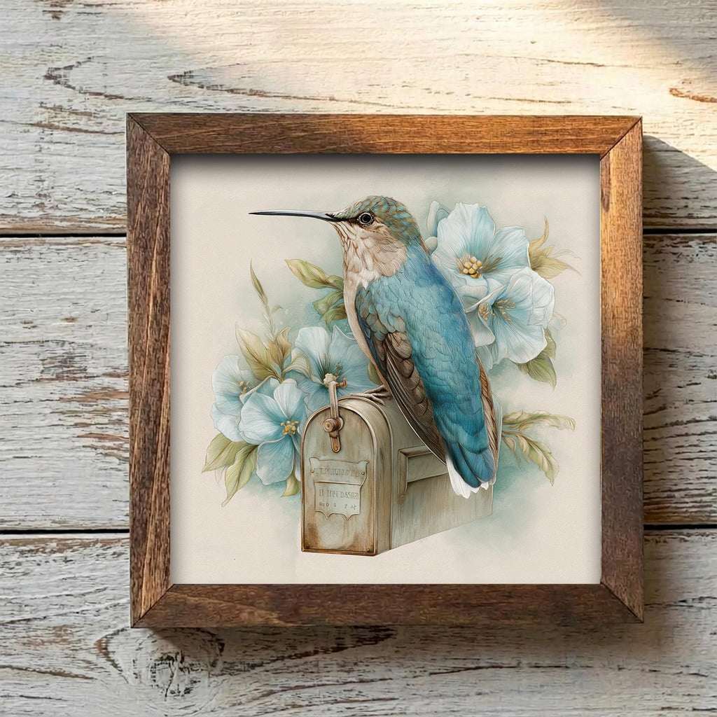 Spring Bird Decor | Blue Hummingbird Farmhouse Decor | Floral Bird Tiered Tray Decor | Rustic Gift Idea - TheGrumpyRooster